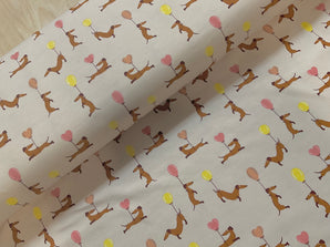 Dachsund Party Pink and Lemon Cotton Jersey