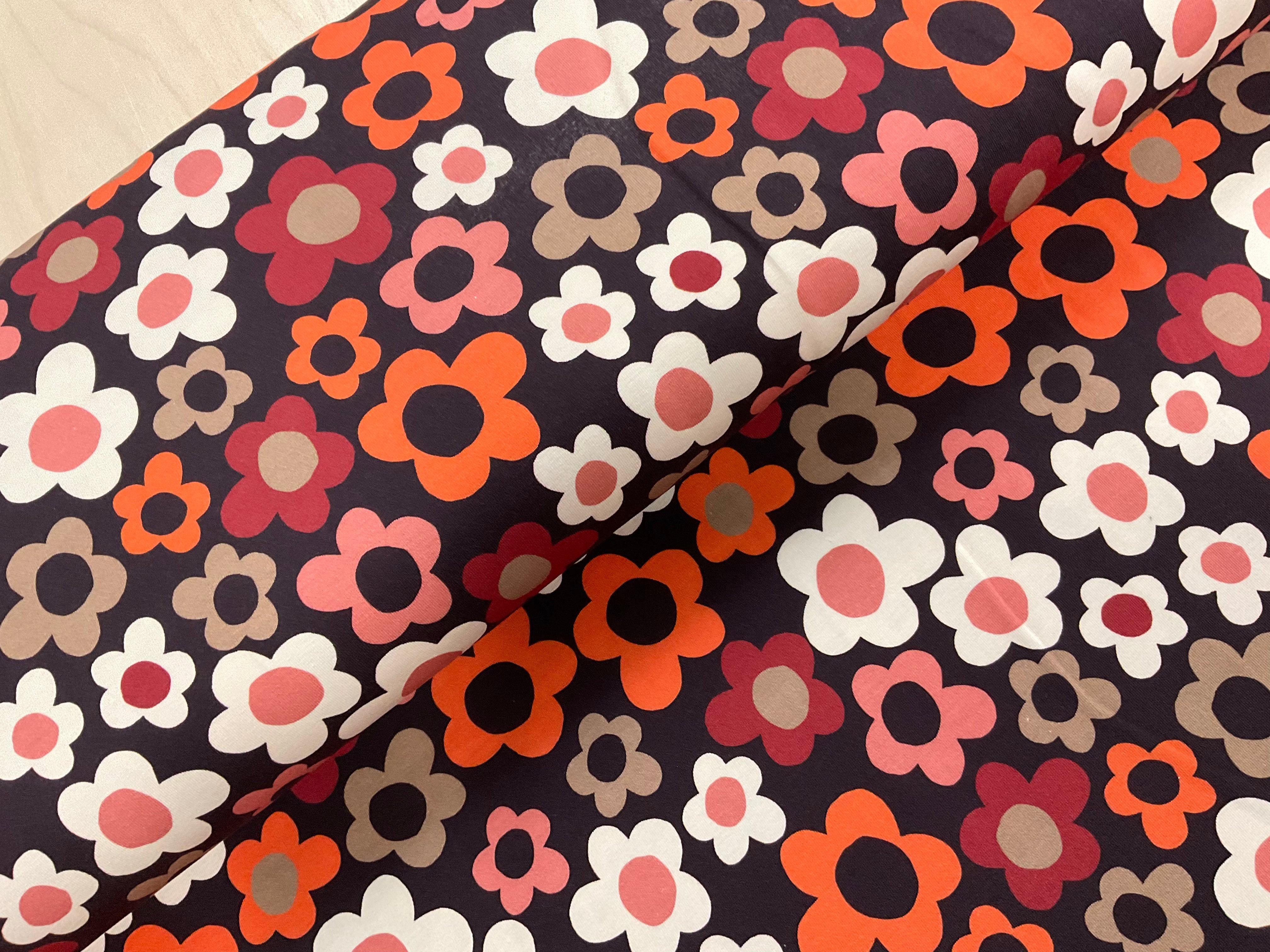 Autumn 60’s Flowers Cotton Jersey Fabric