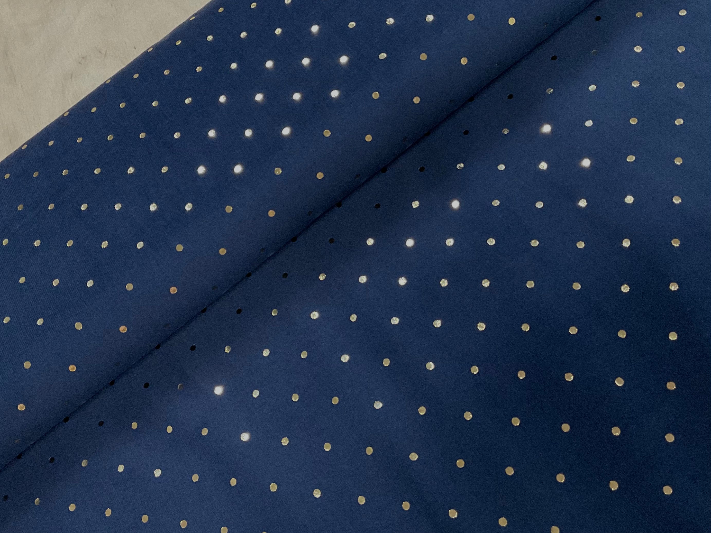 Gold Foil Dots on Navy Needlecord/Corduroy
