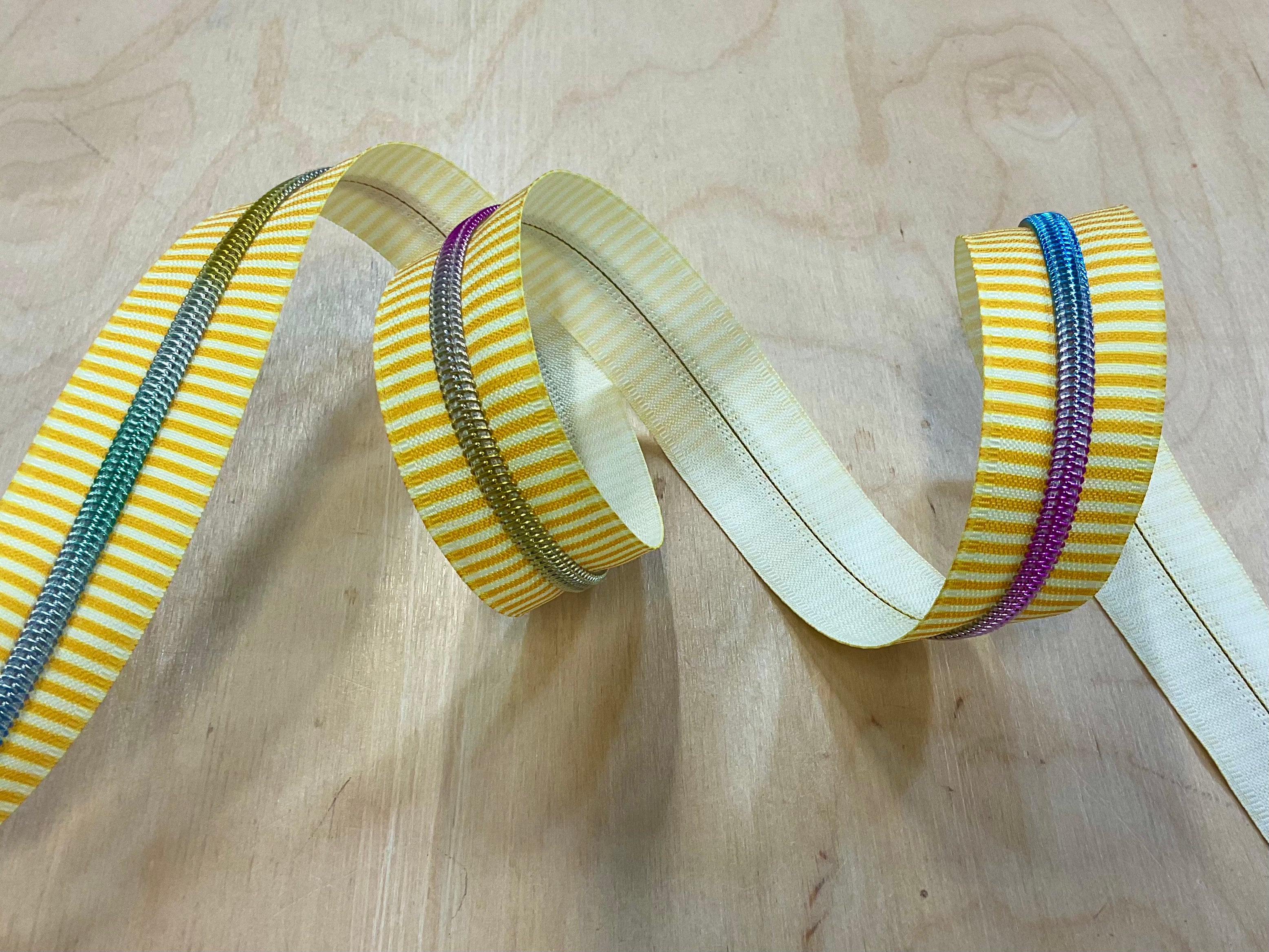 Yellow and Lemon Stripe with Rainbow Teeth Continuous Zipper Tape