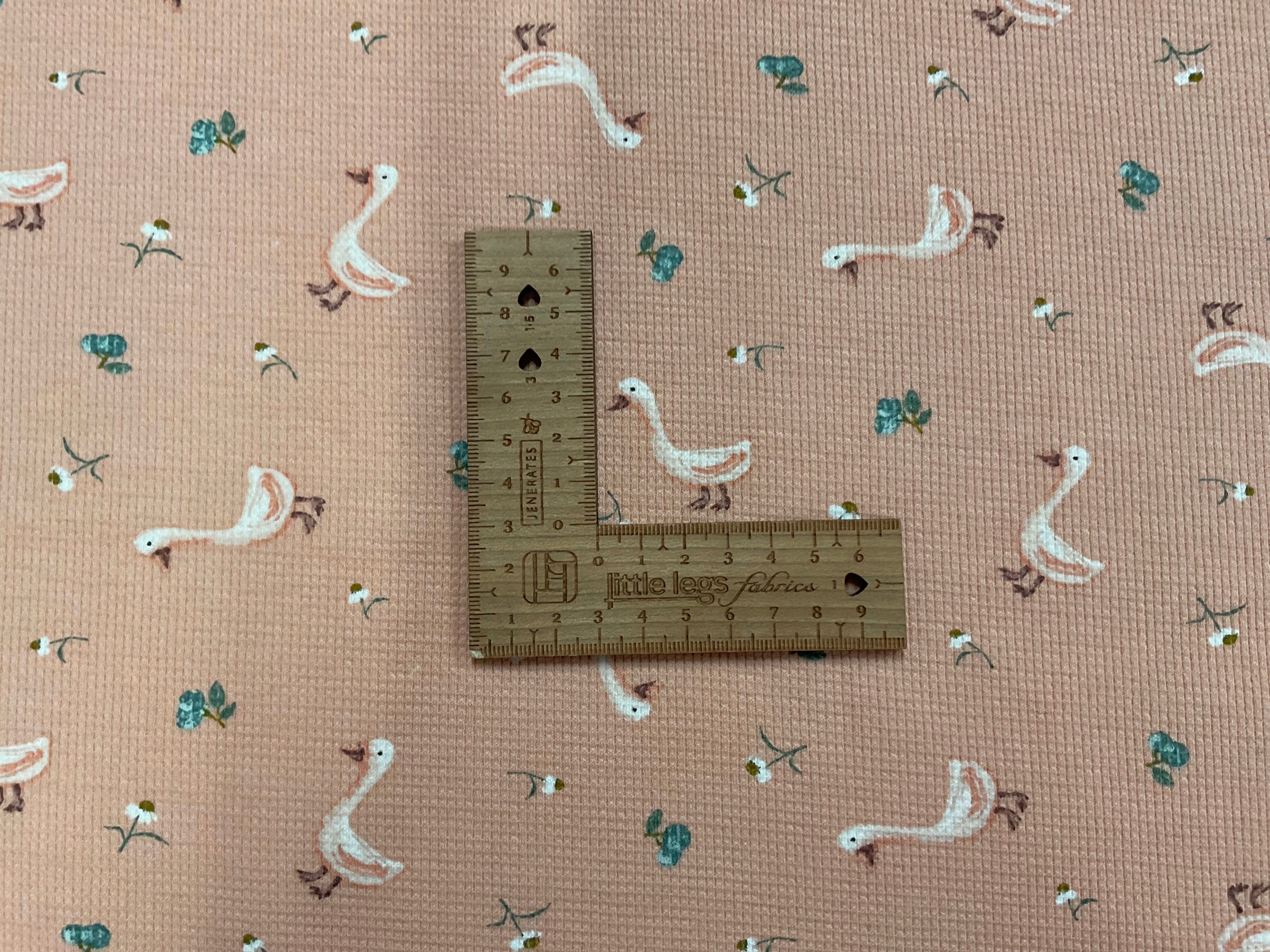 Cute Geese on Dusty Salmon Waffle Knit Jersey