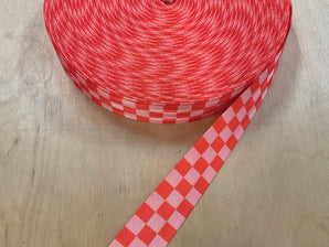 38mm Orange and Baby Pink Check Seatbelt Webbing Tape