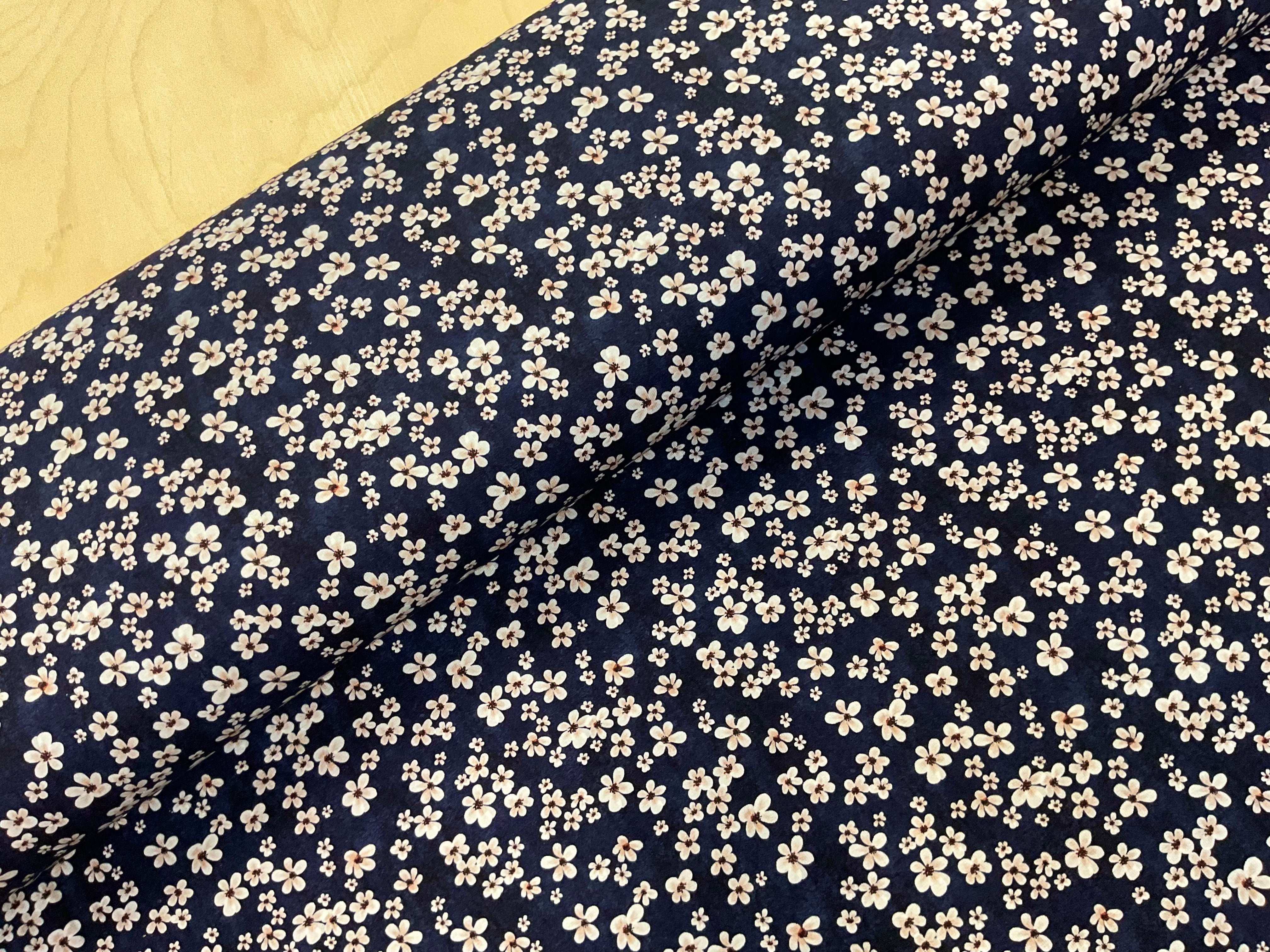 Ditsy White Flowers on Navy Cotton Jersey