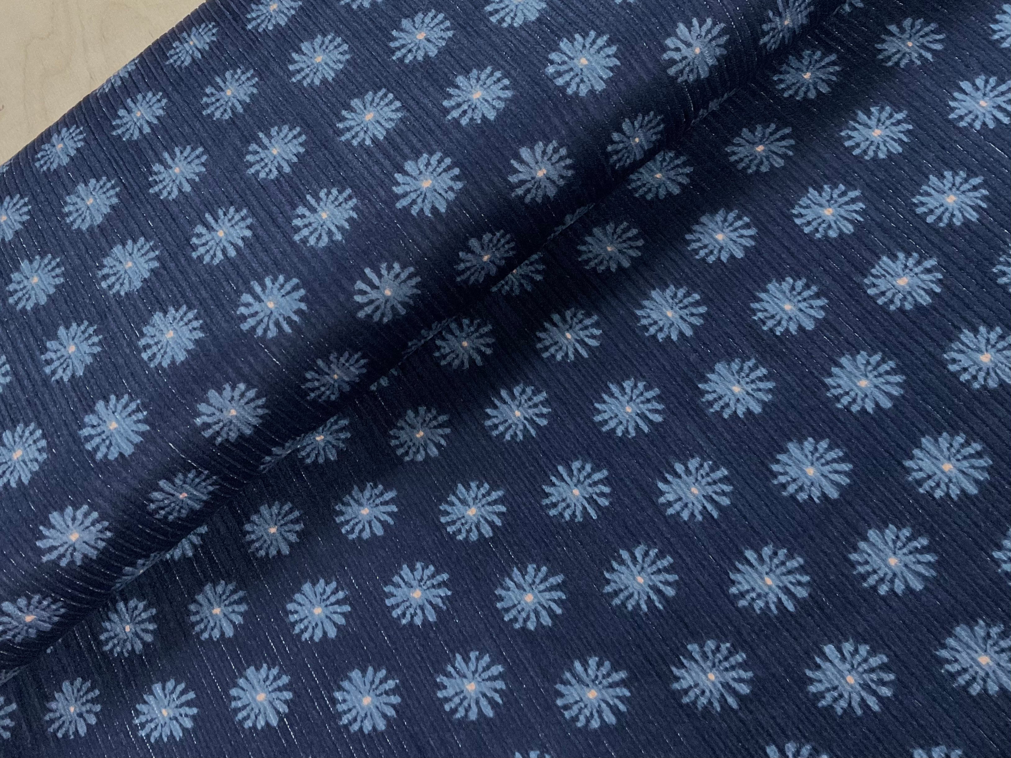 Flowers on Navy 6mm Washed Corduroy