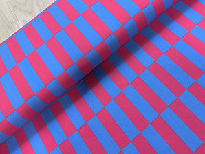 Wavy Blocks Blue and Raspberry Cotton Canvas