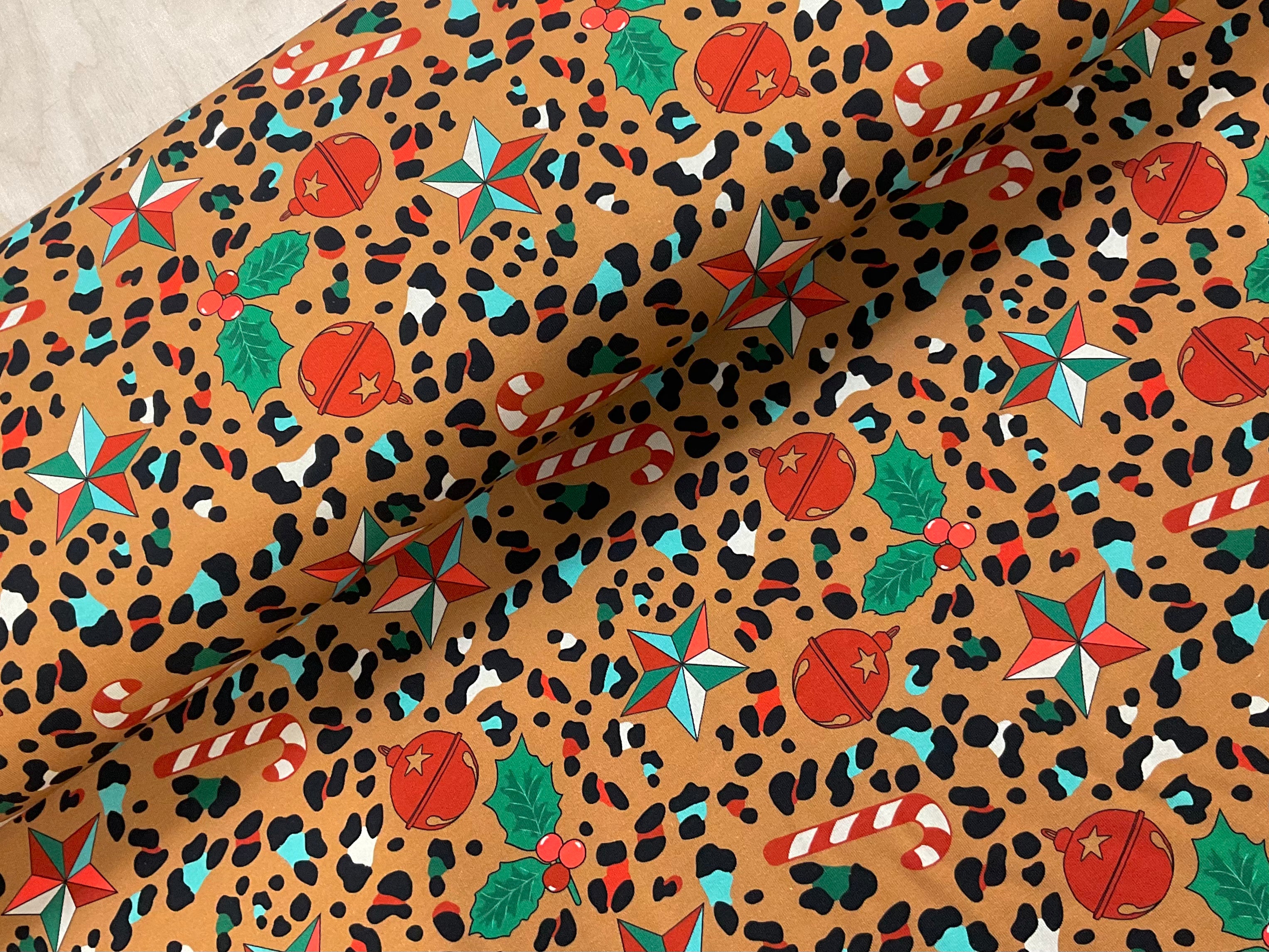 Leopard Print Christmas Cotton Jersey