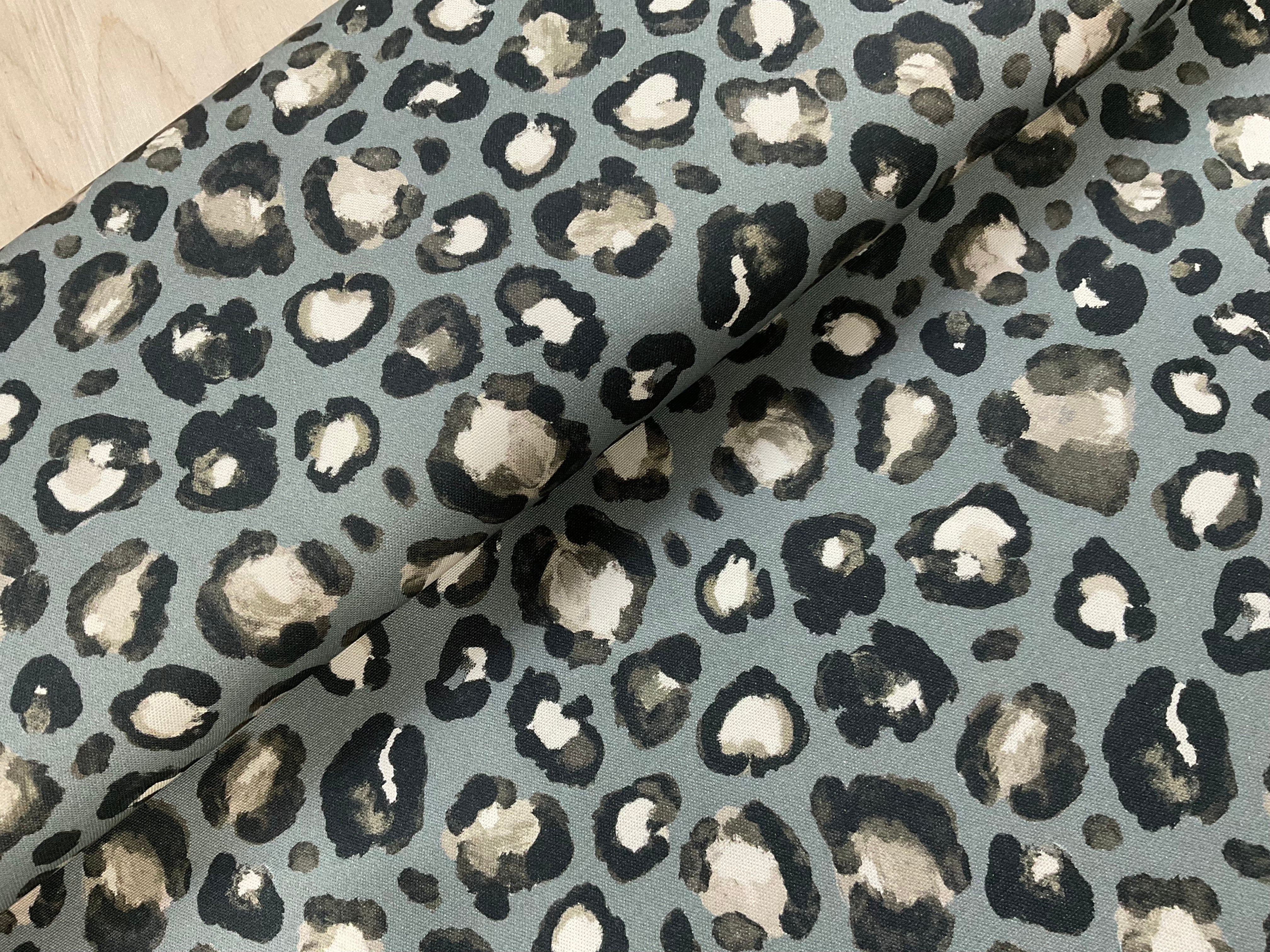 Dusty Blue Leopard Print Cotton Canvas