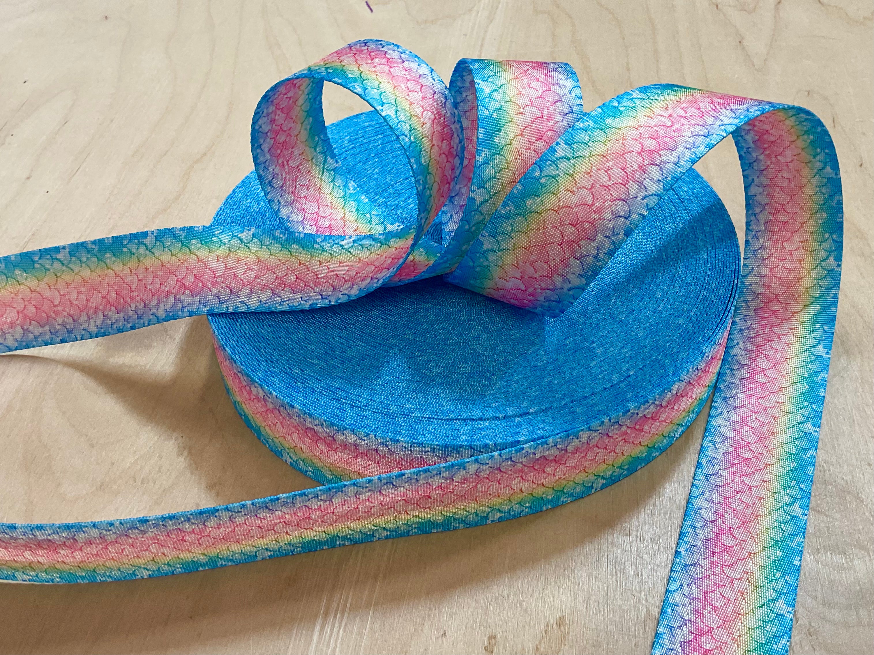 38mm Rainbow Mermaid Scales Seatbelt Webbing Tape