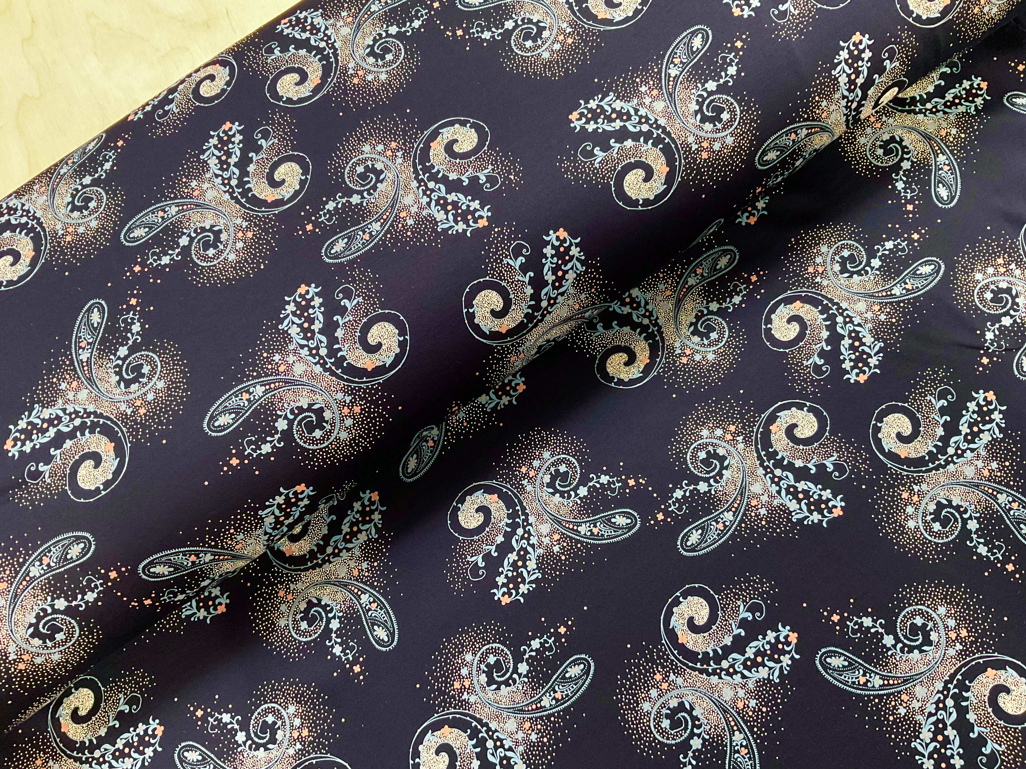 Paisley on Navy Mercerised Cotton