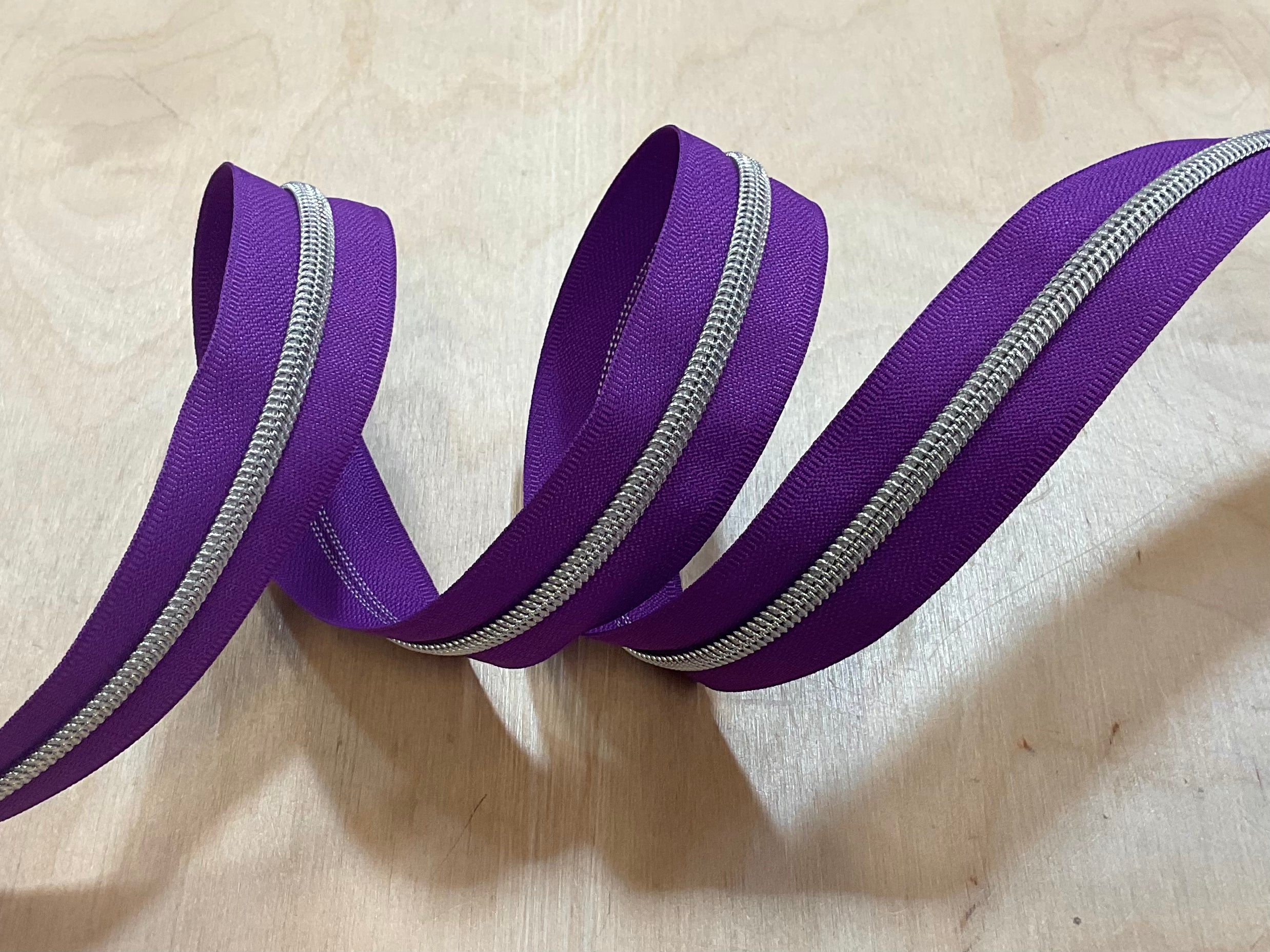 Purple with Silver Teeth Continuous Zipper Tape