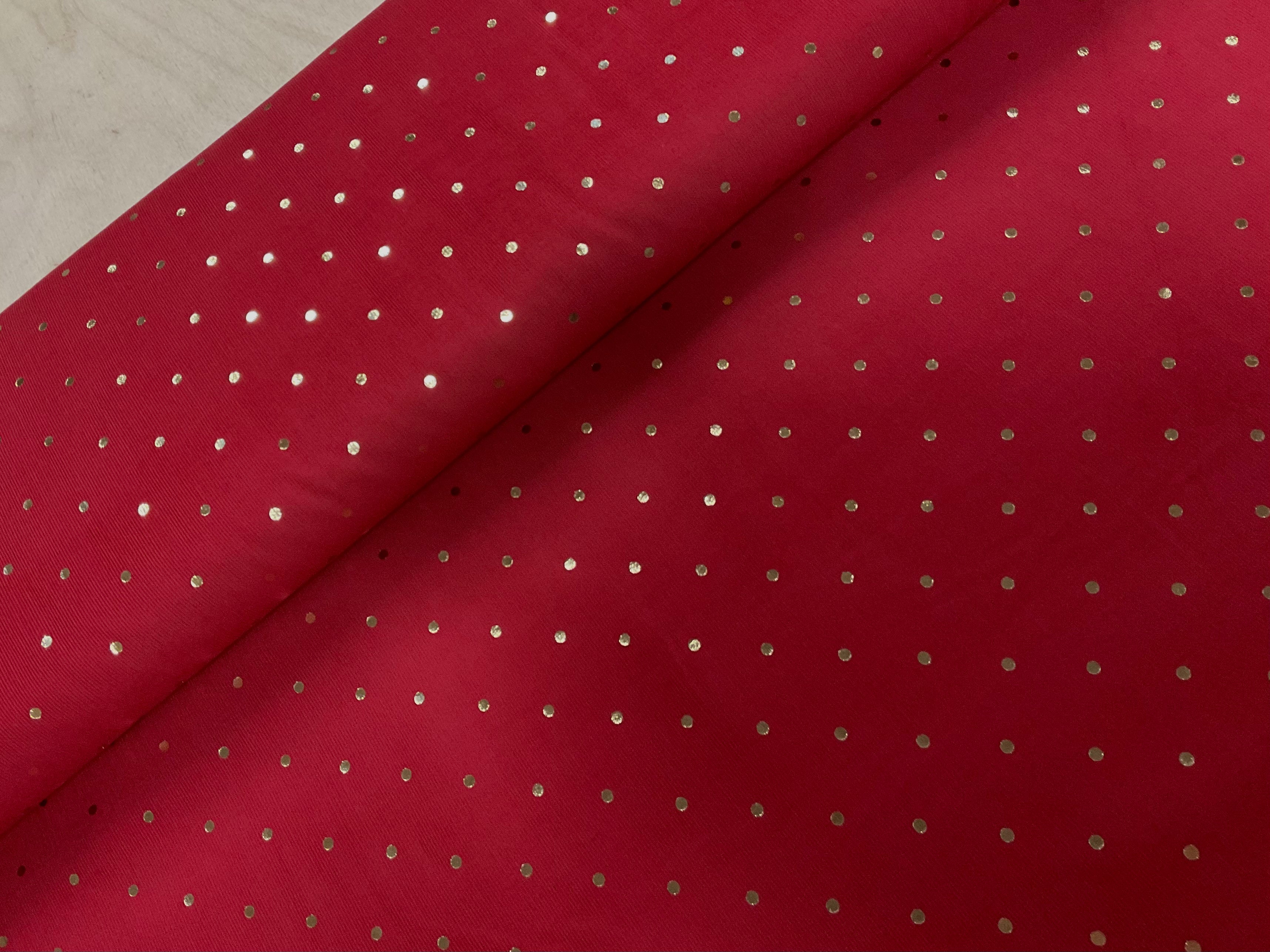Gold Foil Dots on Red Needlecord/Corduroy