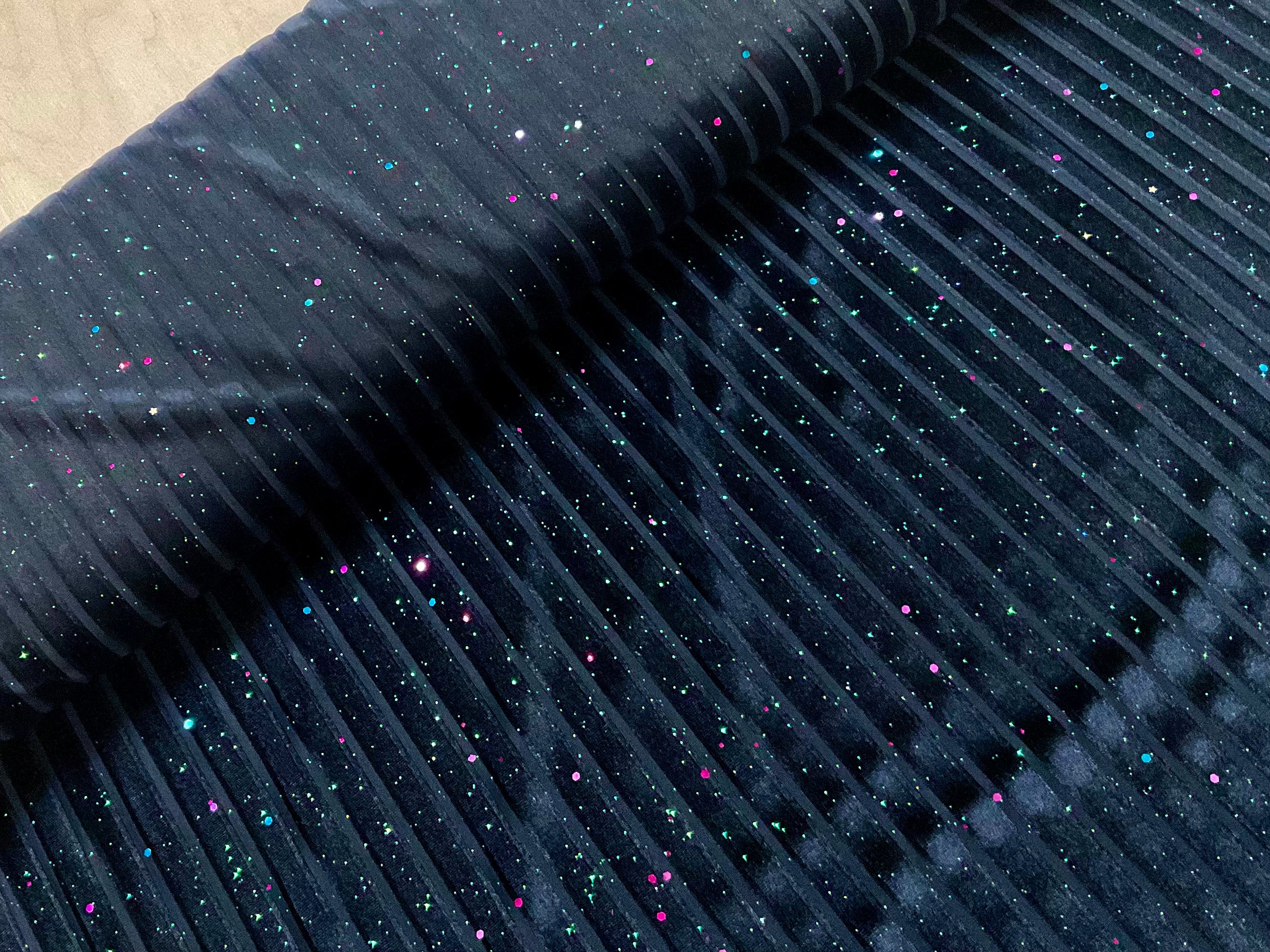 Black Burnout Velour Stripe with Multicoloured Glitter