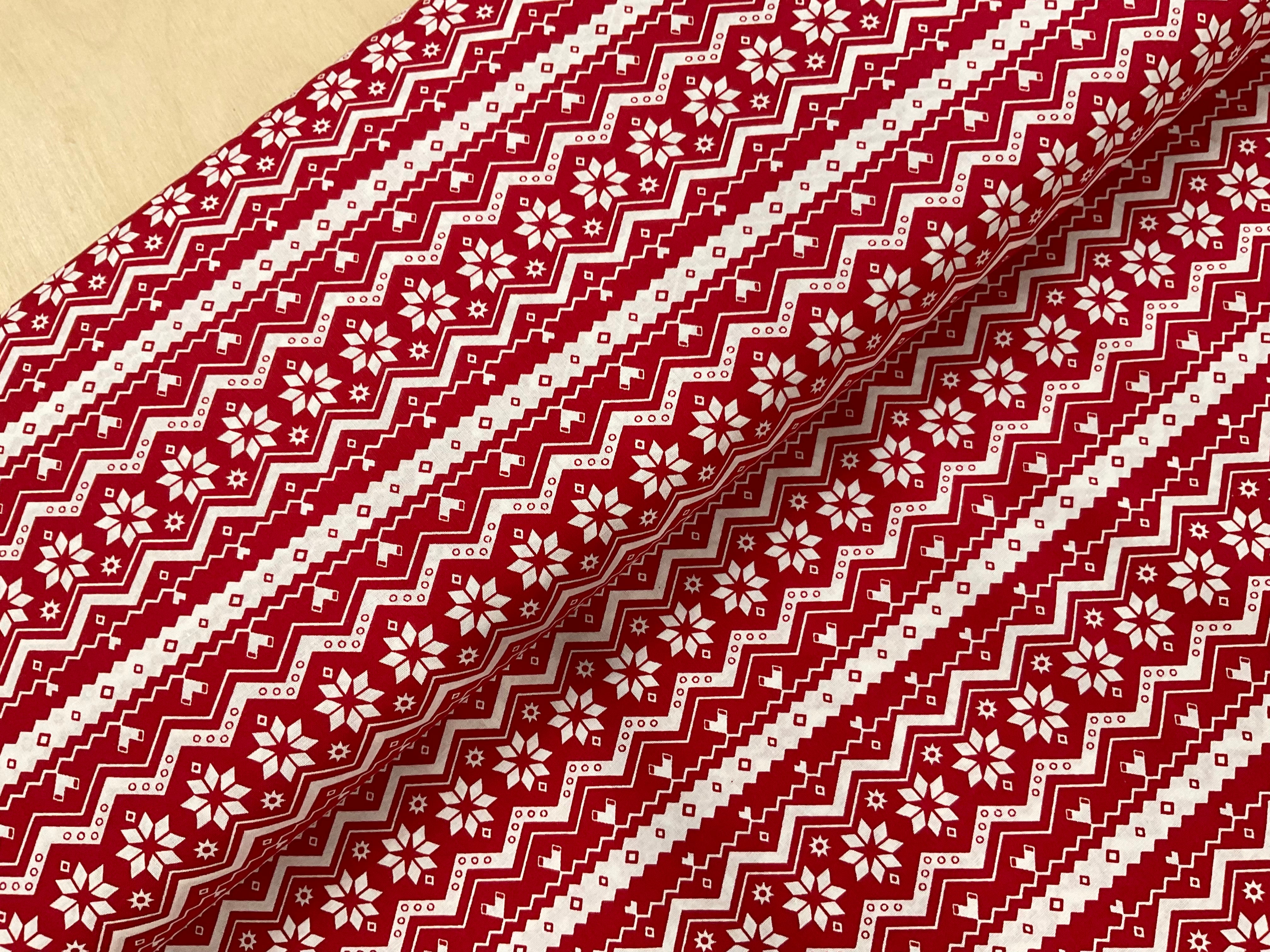 Scandi Stripe on Red 100% Cotton