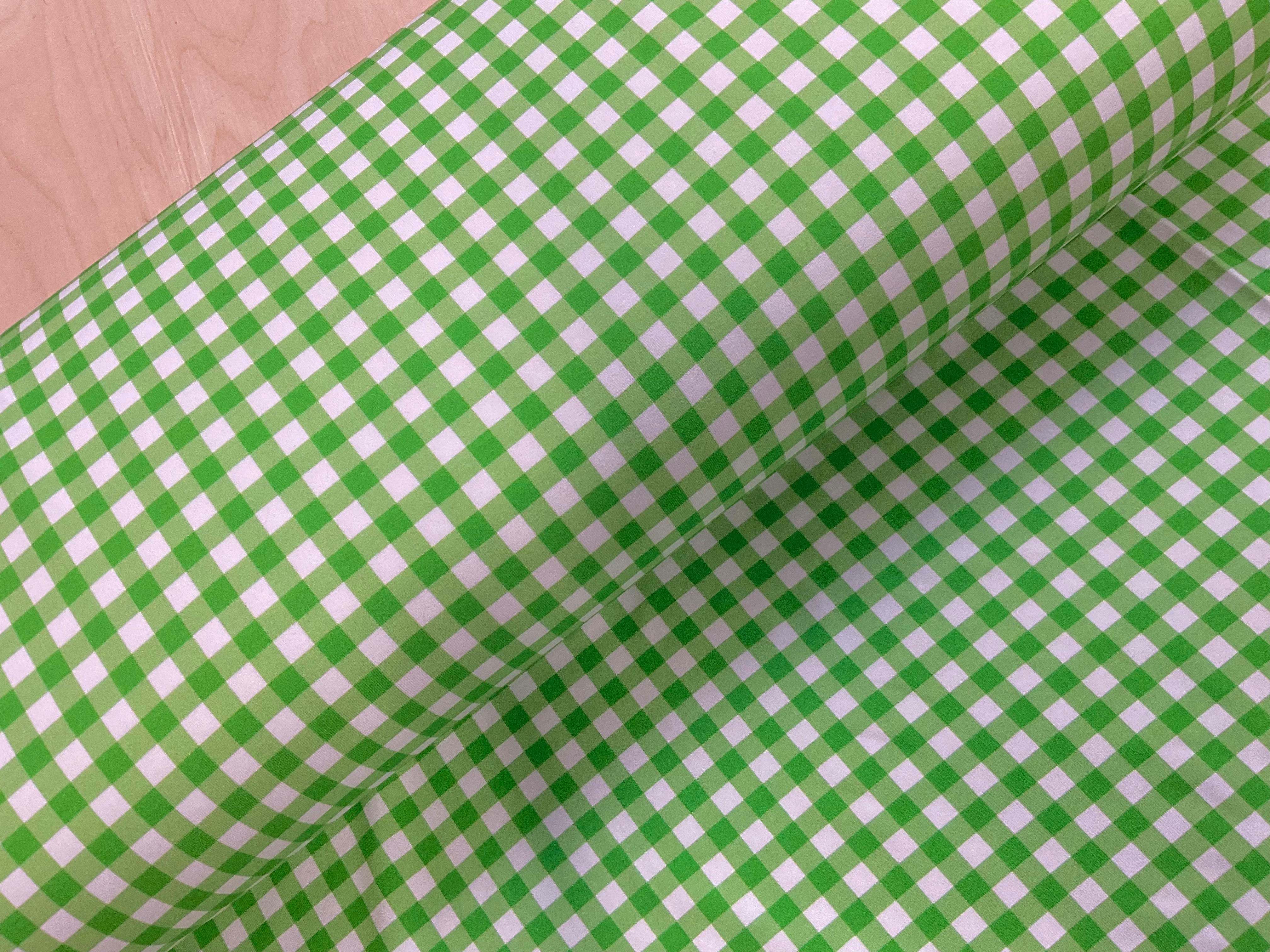 Green Gingham Cotton Jersey Fabric