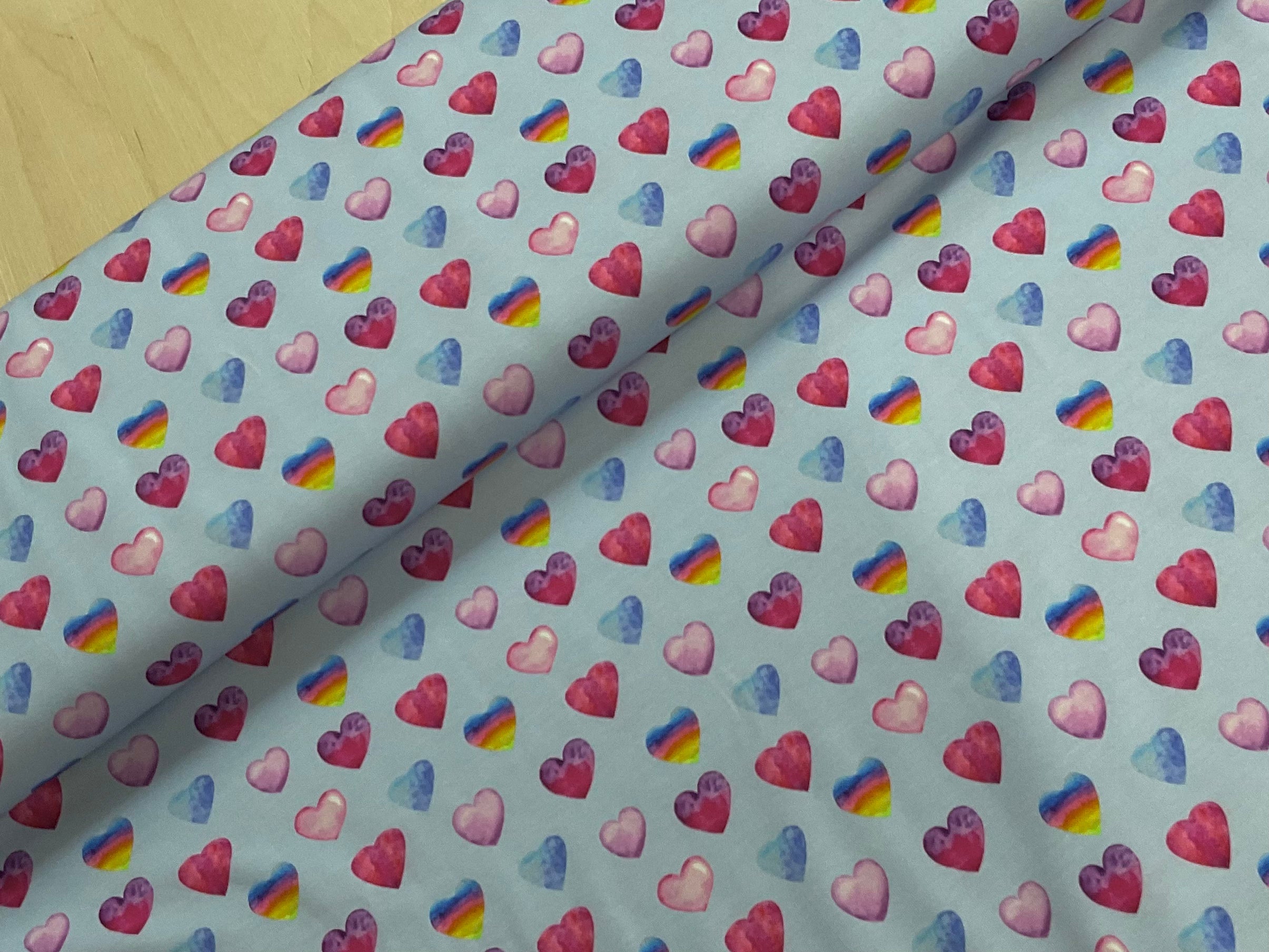 Rainbow Hearts Cotton Jersey Fabric
