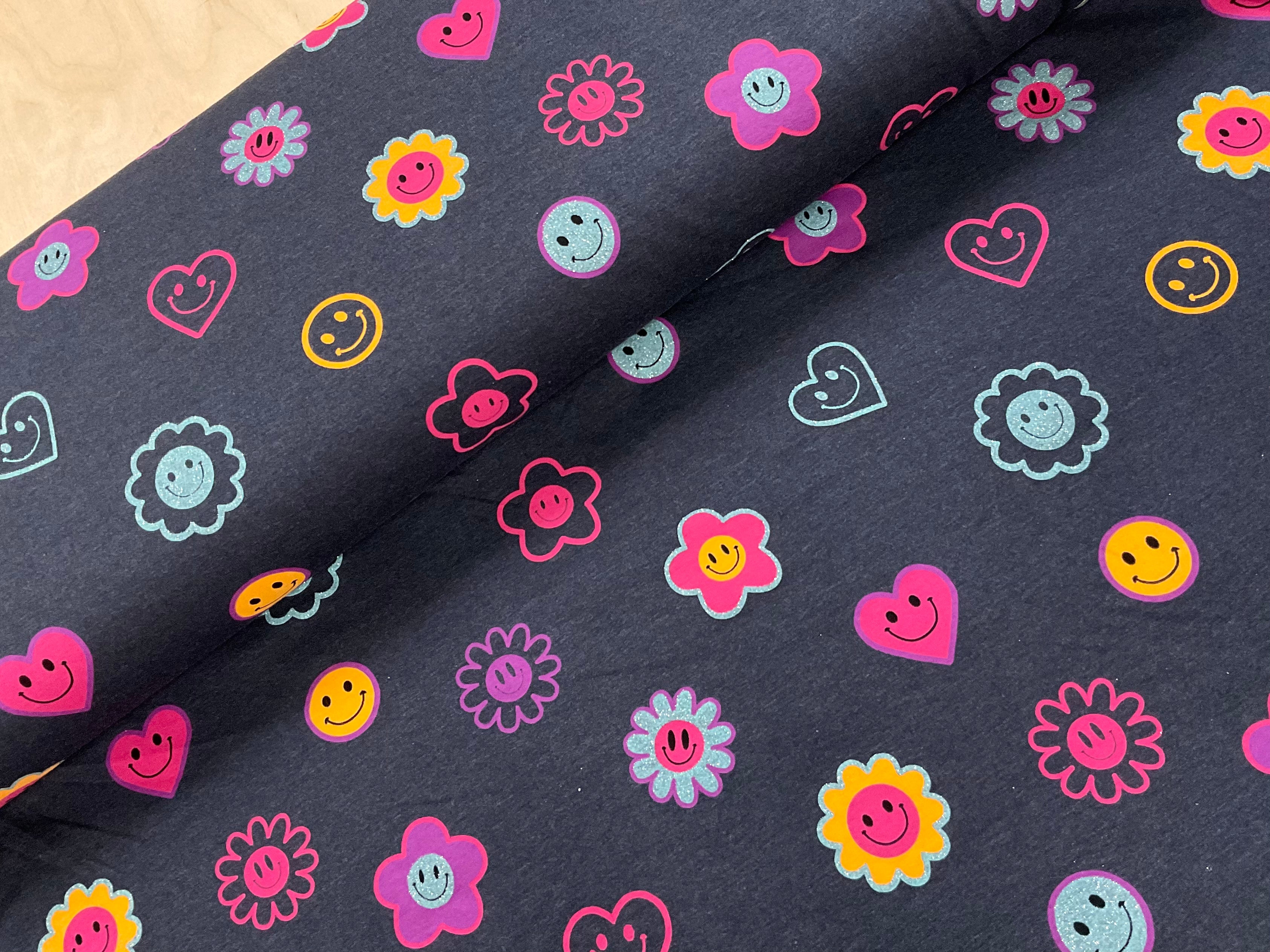 Glitter Faces Cotton Jersey Fabric
