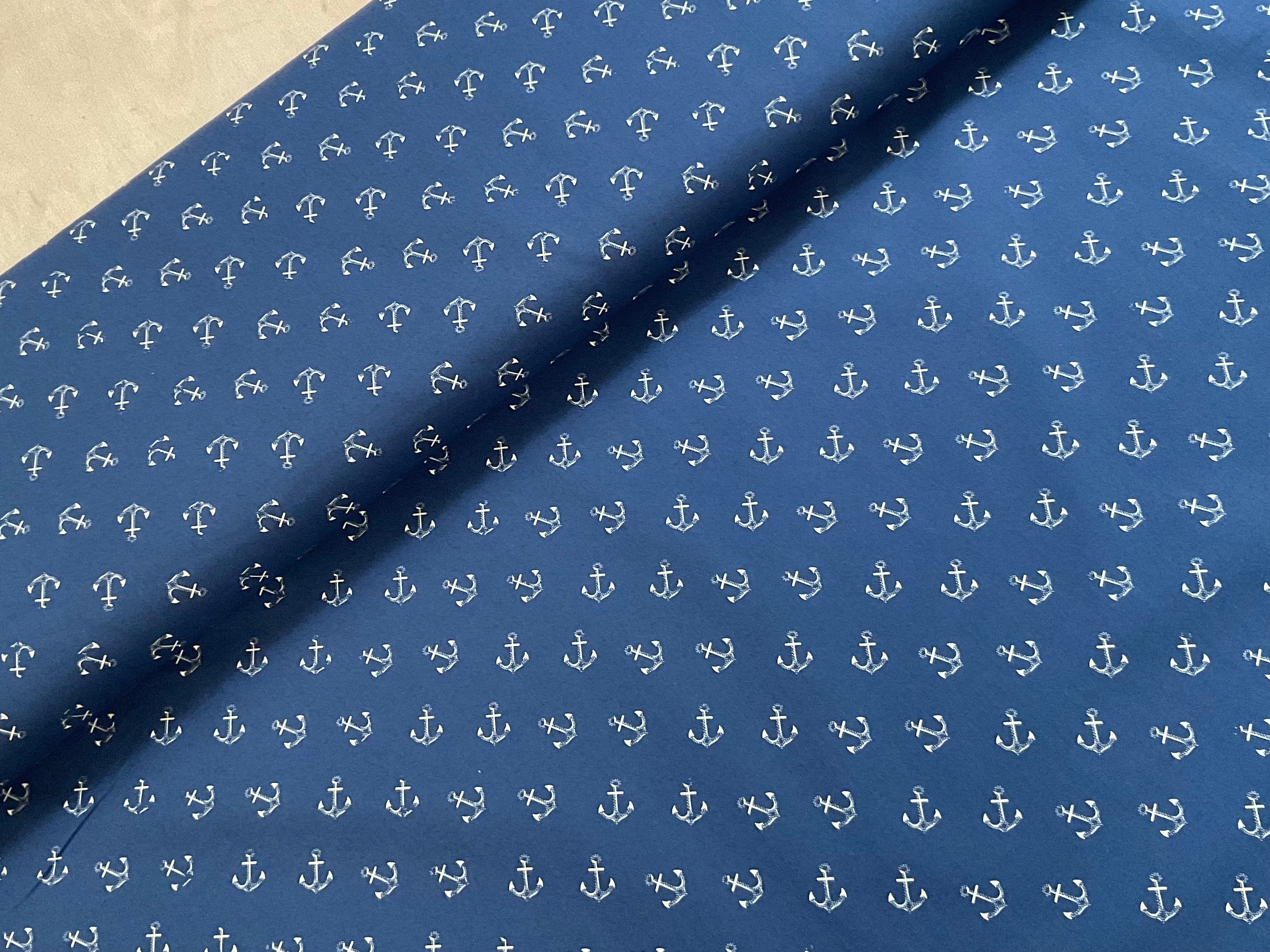 Anchors on Navy Cotton Poplin