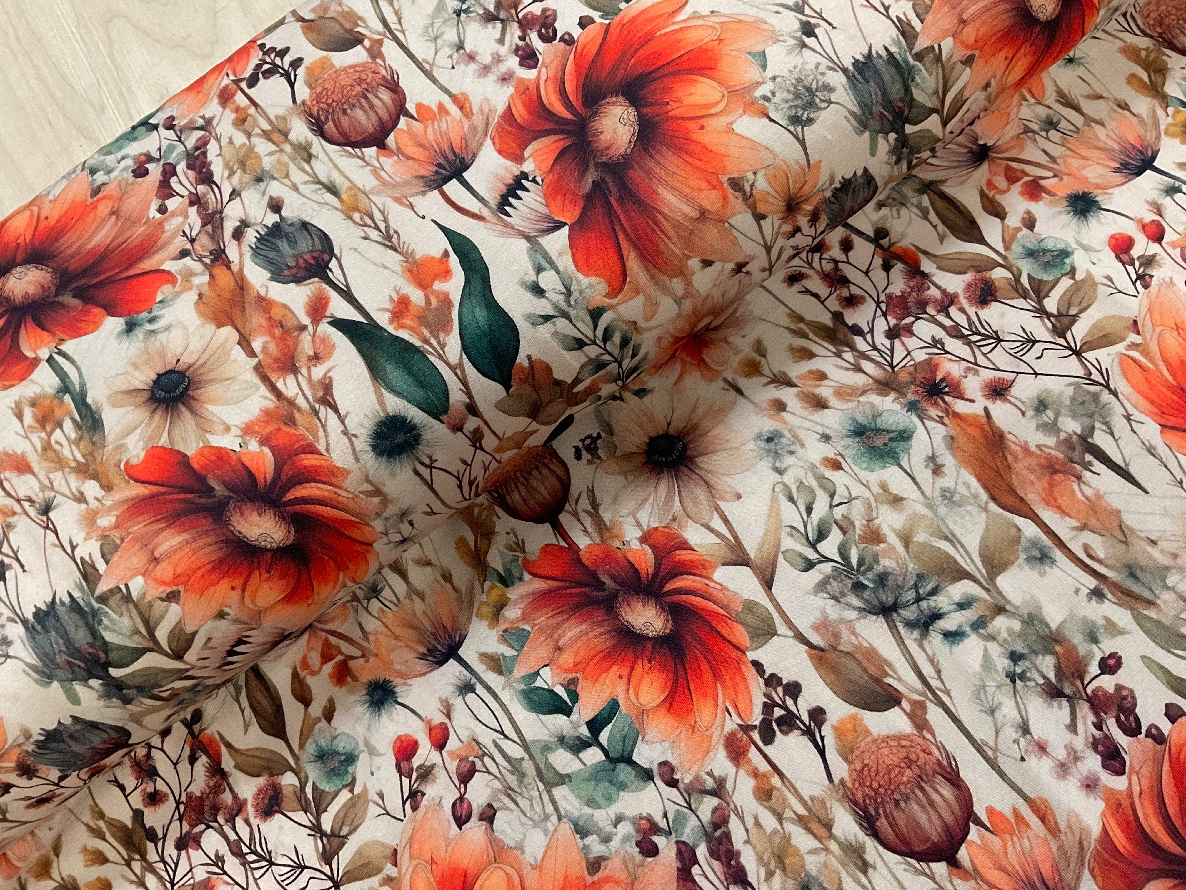 Sunset Flower Meadow Cotton Jersey