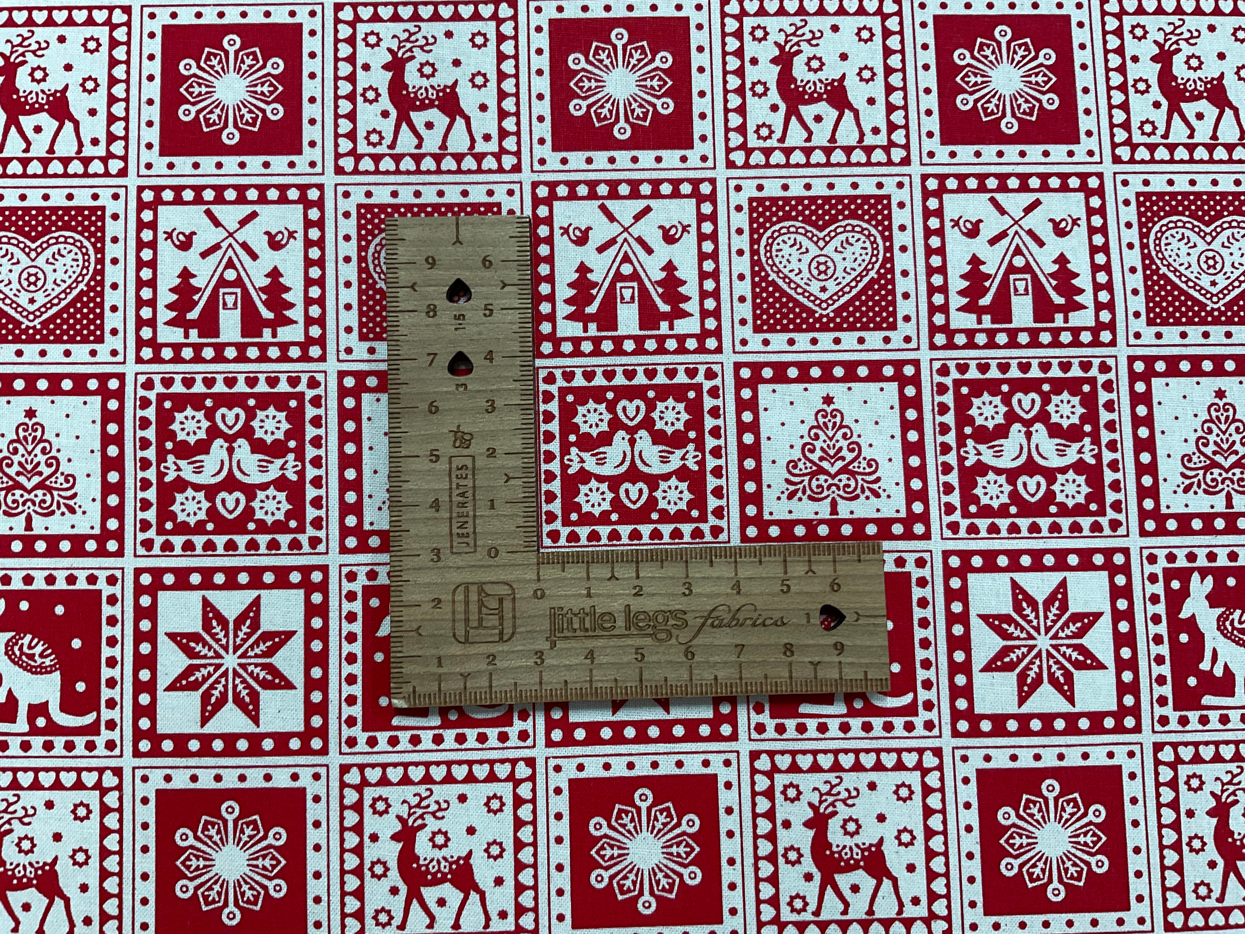 Red Christmas Squares on Natural Cotton