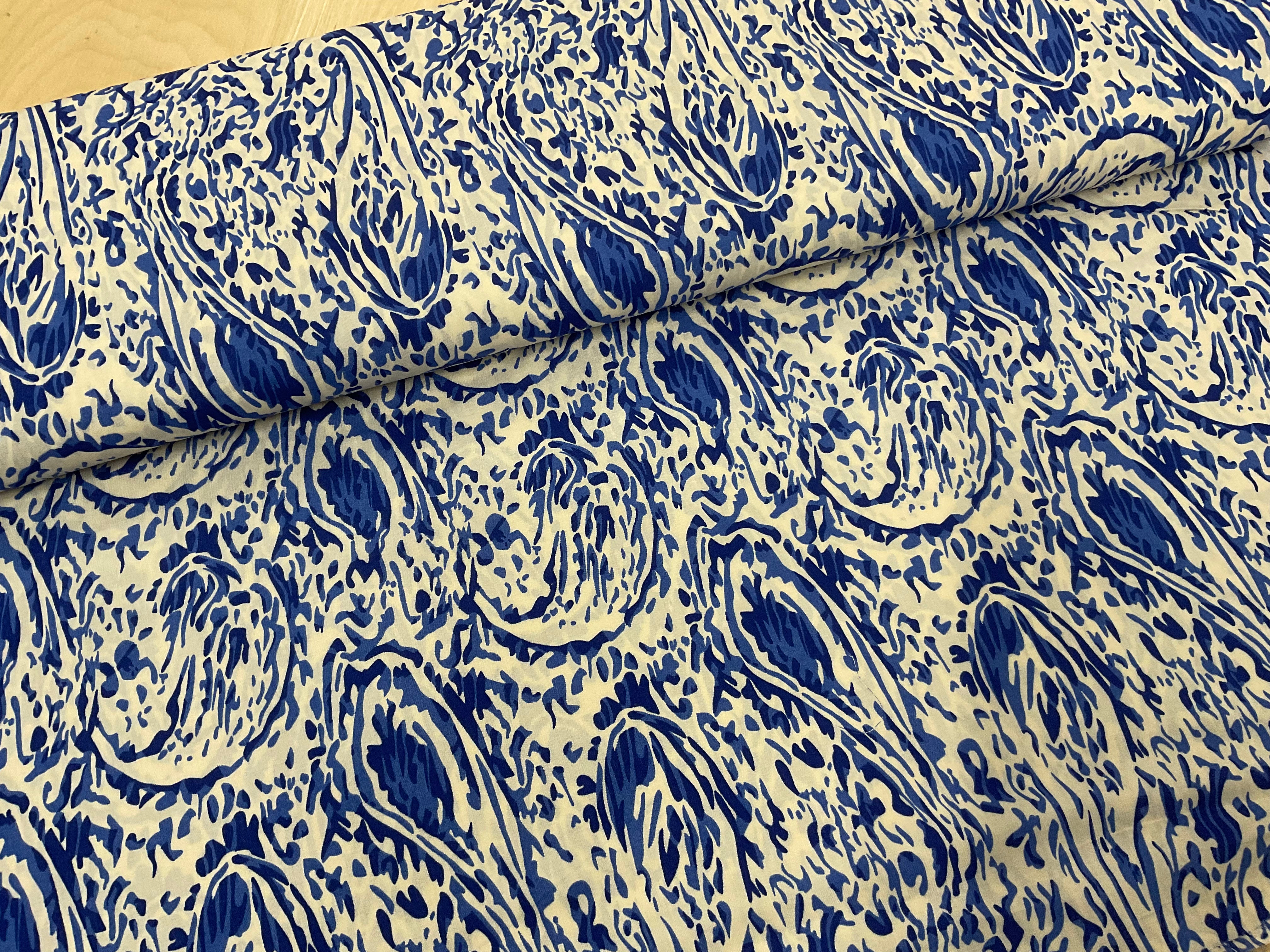 Blue Inky Waves Tencel Cotton Lawn