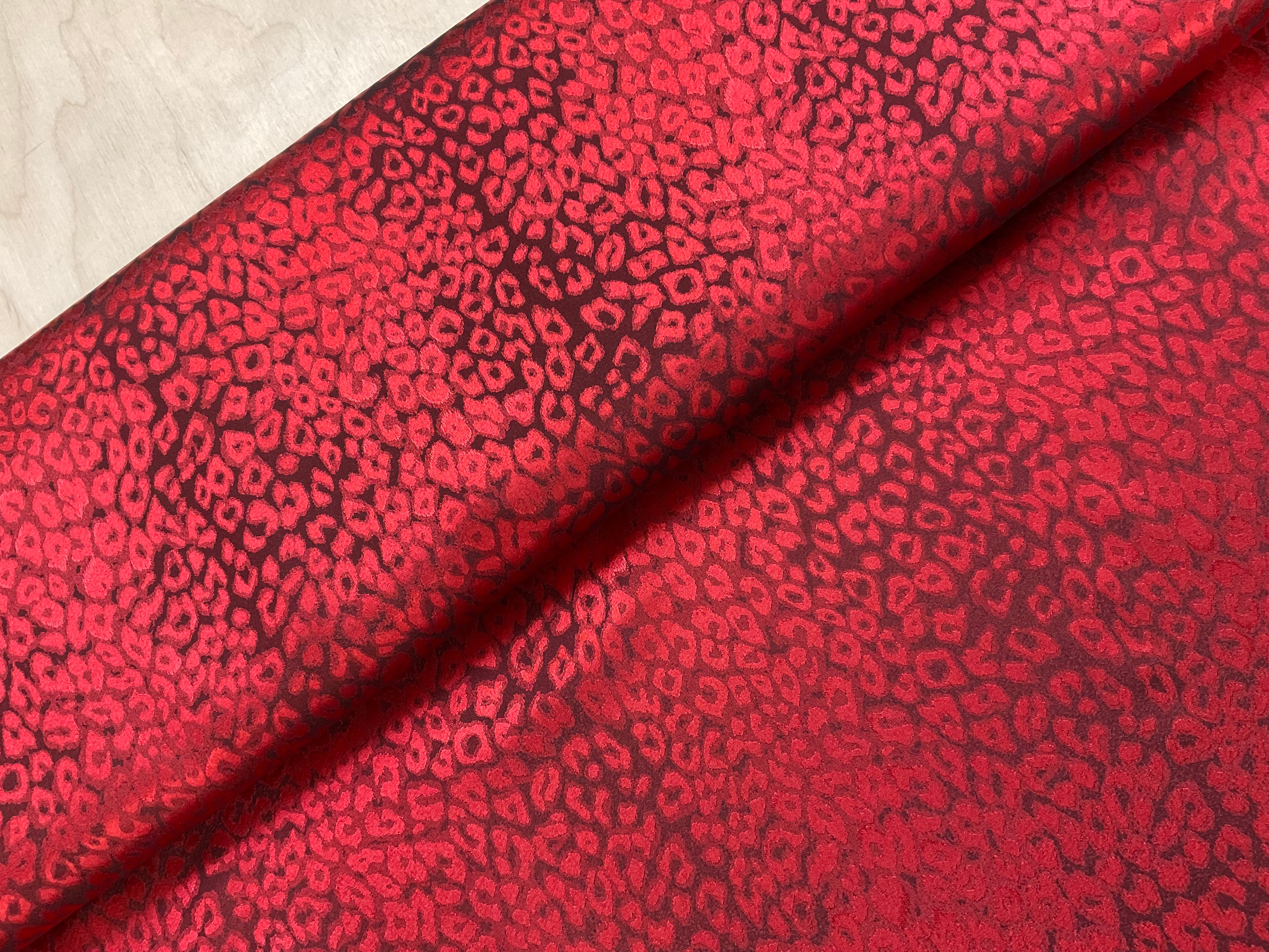 Red Leopard Satin Look Fabric