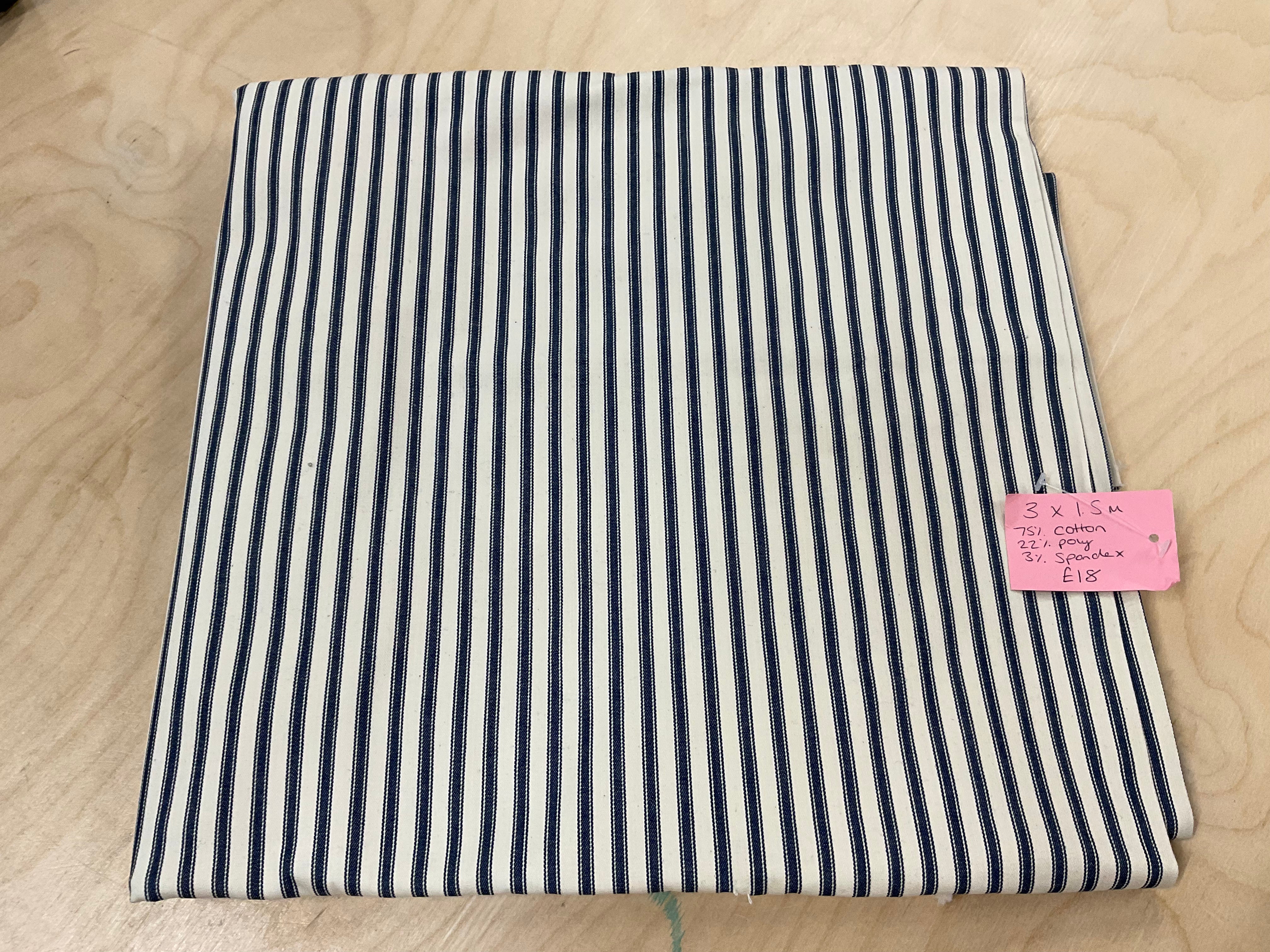 REMNANT  - 3m navy and ecru stripe ticking