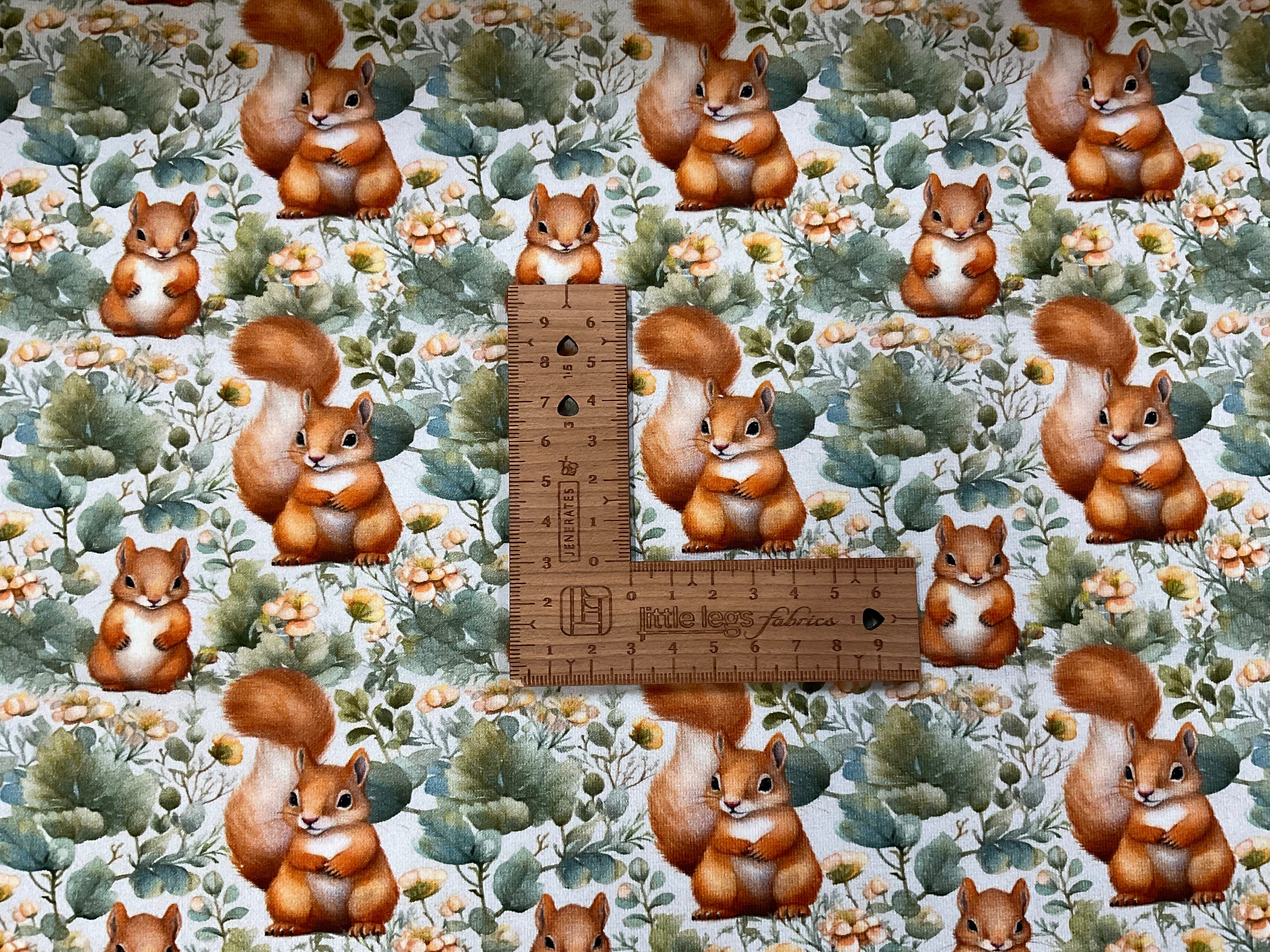 Squirrel in leaves Cotton Jersey