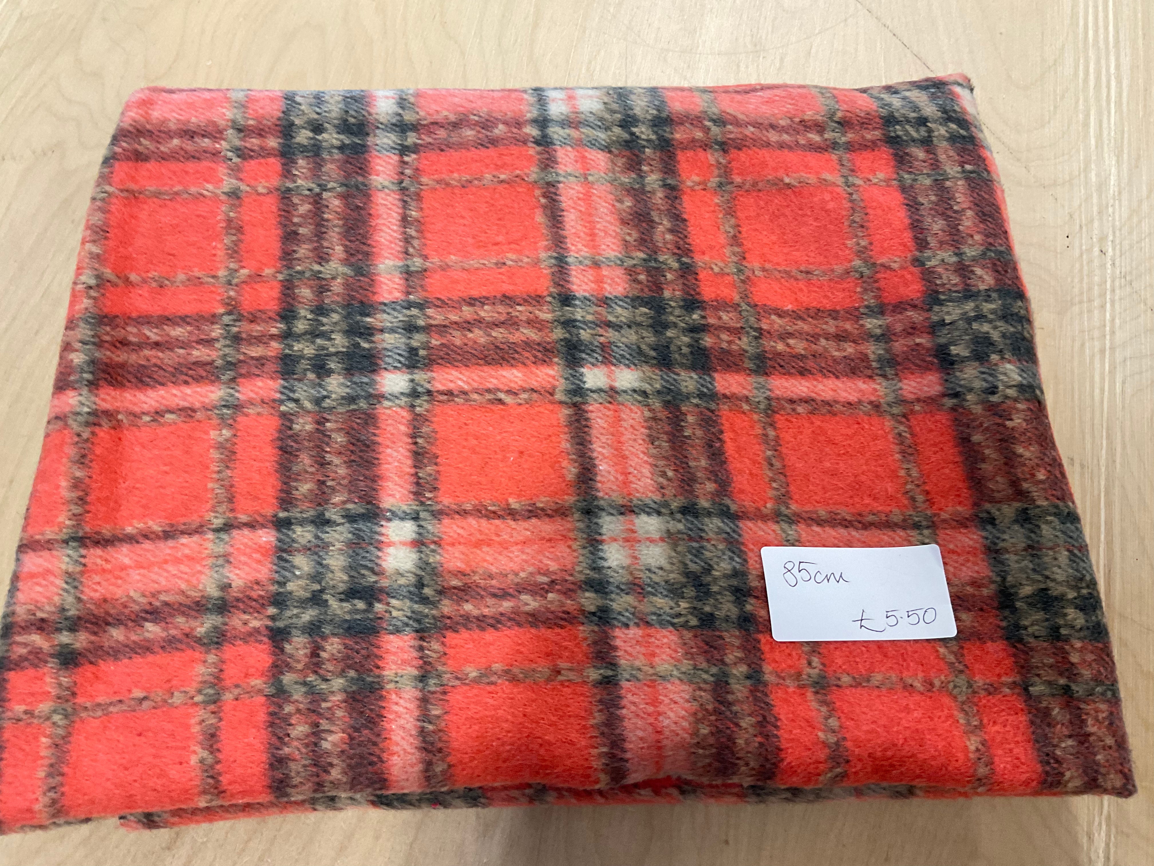 REMNANT  -  85cm coral check coating fabric