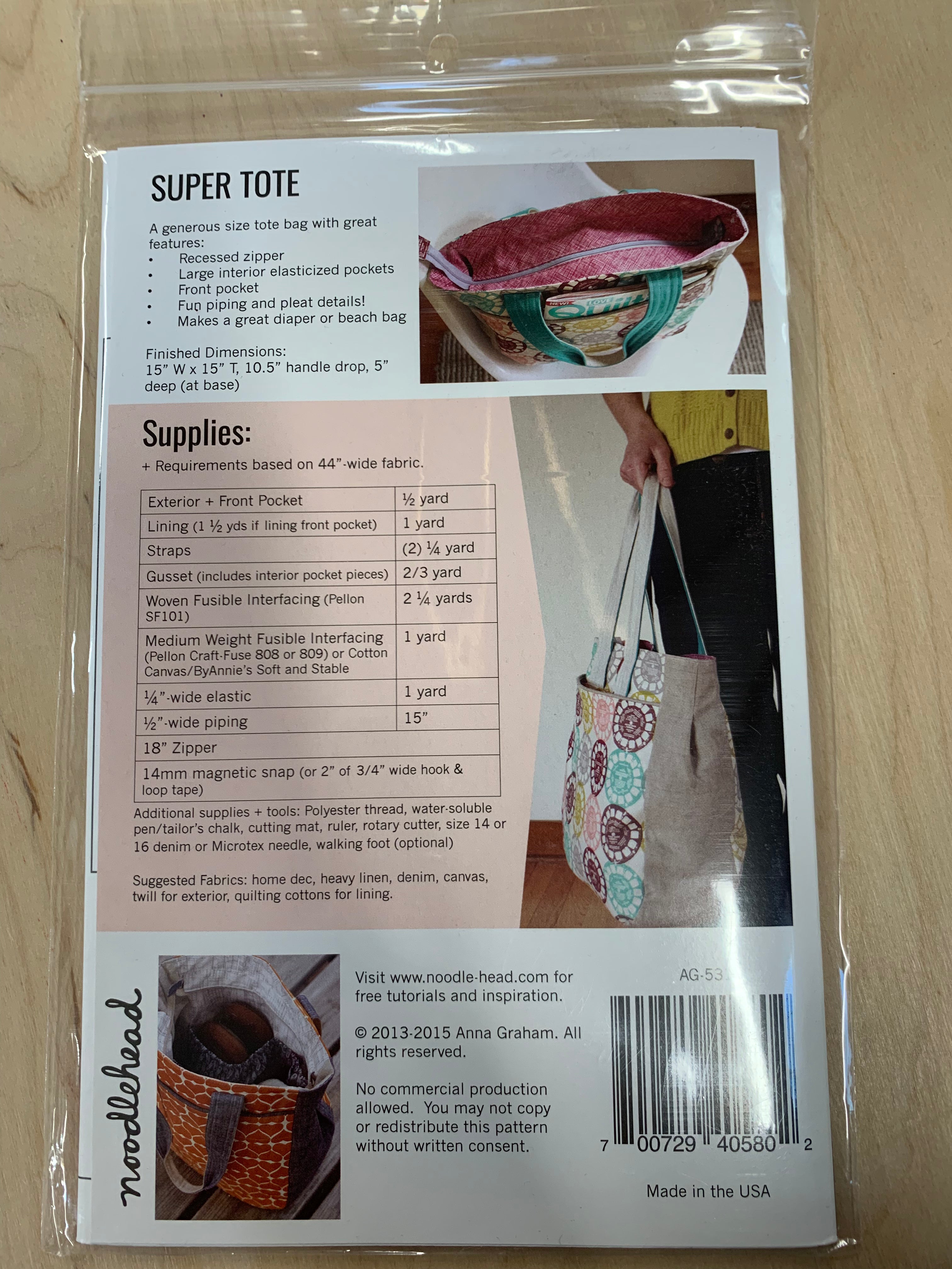 Noodlehead Super Tote Sewing Pattern