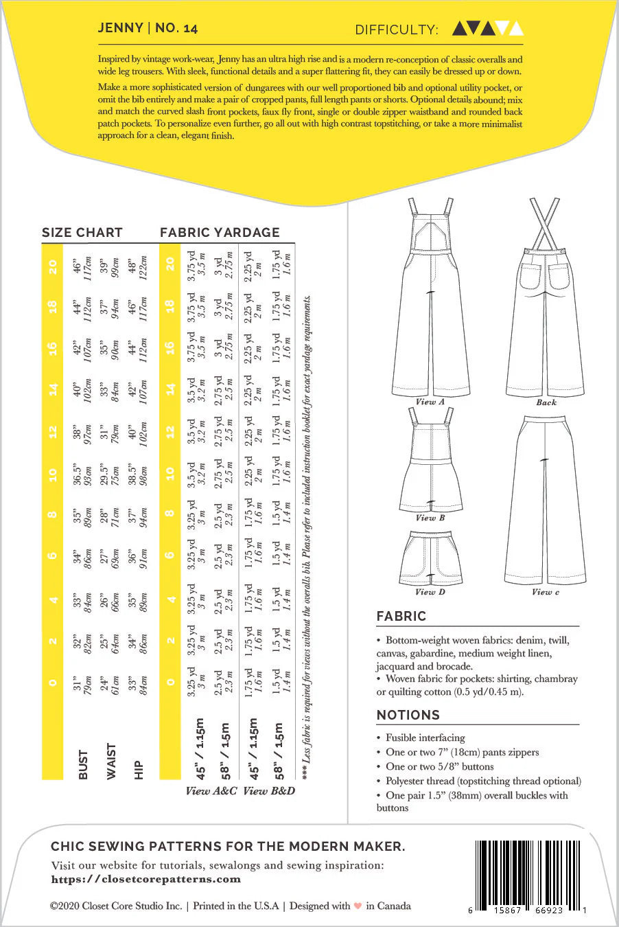 Closet Core Jenny Overalls and Trousers Sewing Pattern