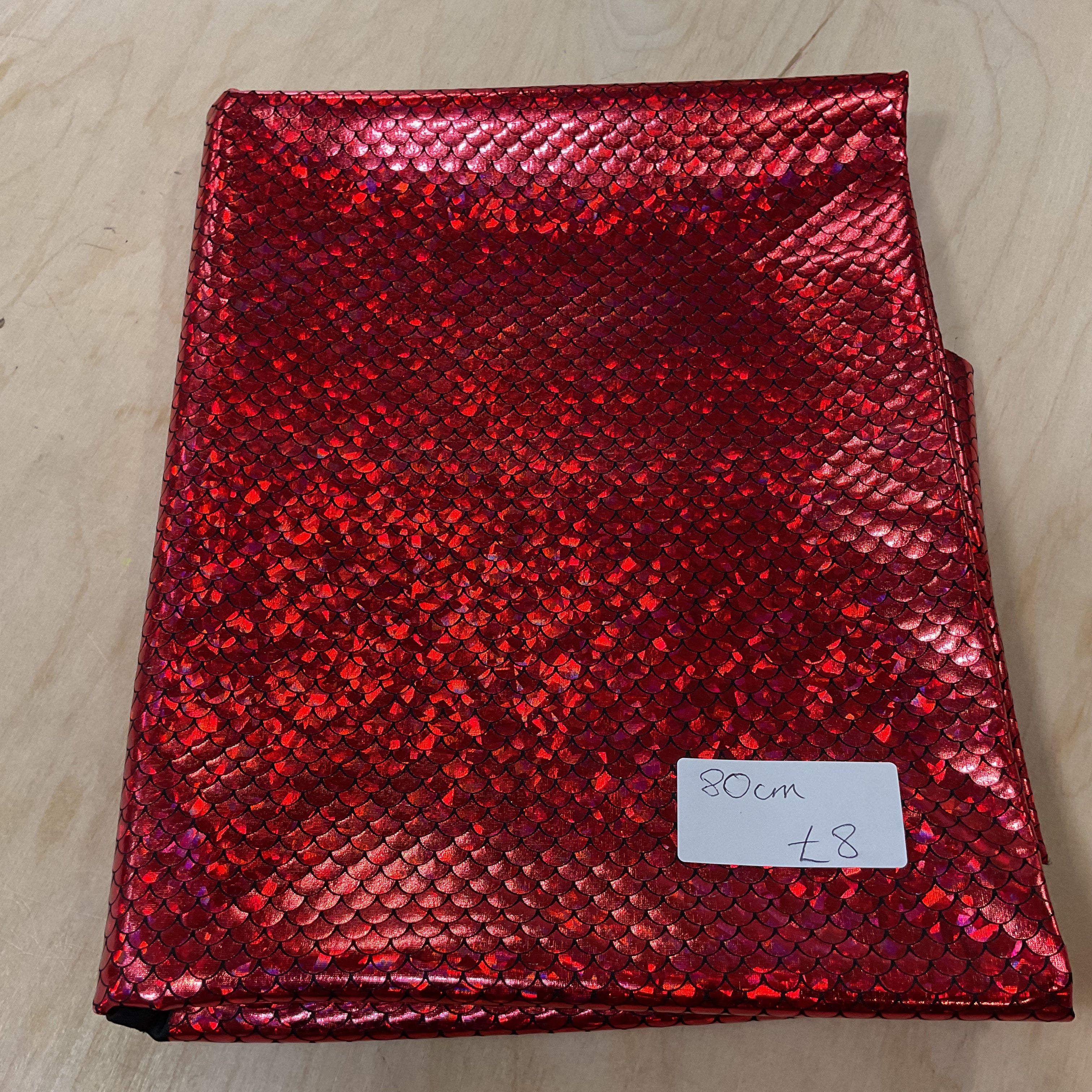 REMNANT  - 80cm red mermaid foil stretch fabric