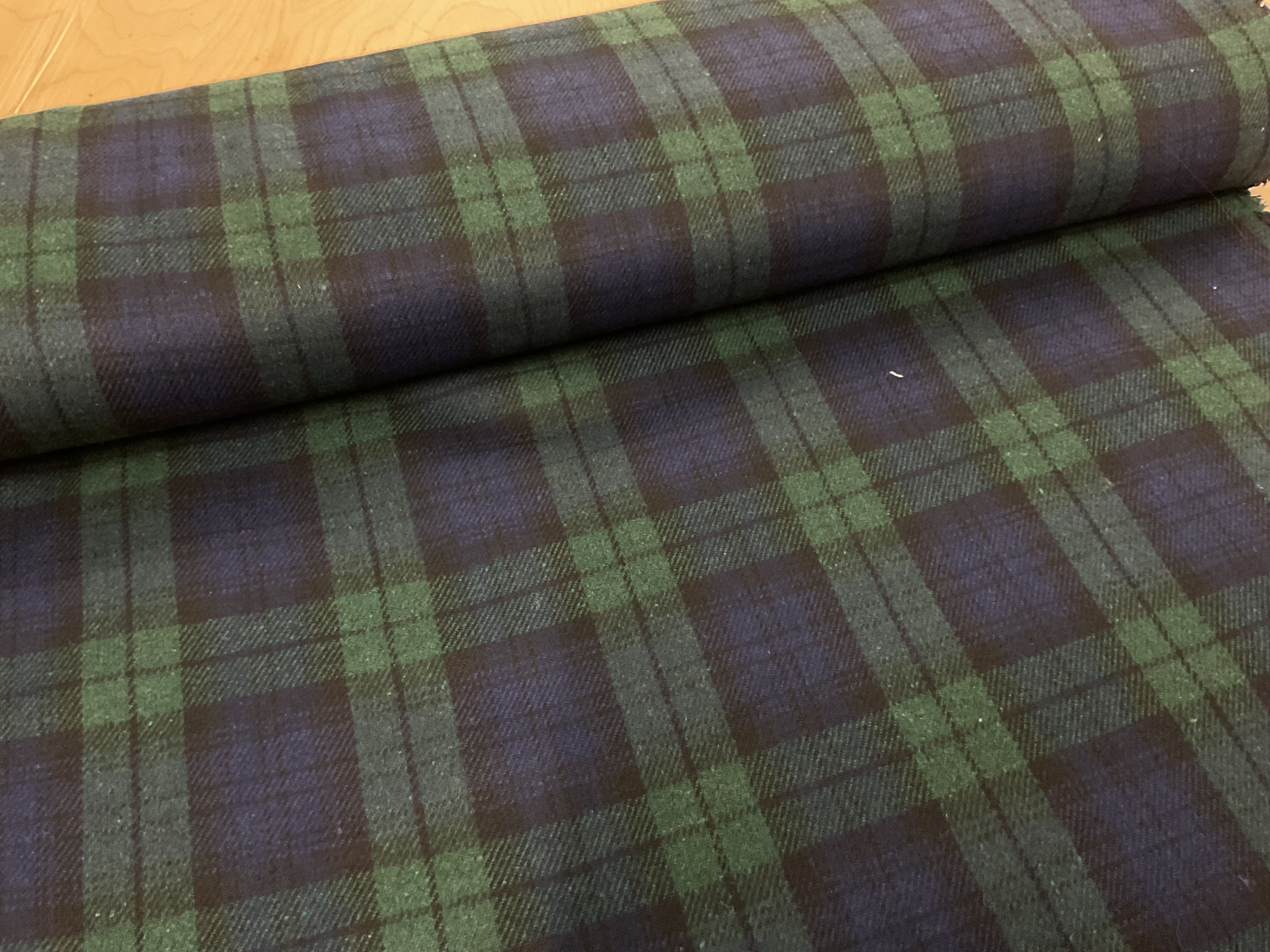 STOCKROOM CLEARANCE - Green and Navy Check Tartan Wool Blend