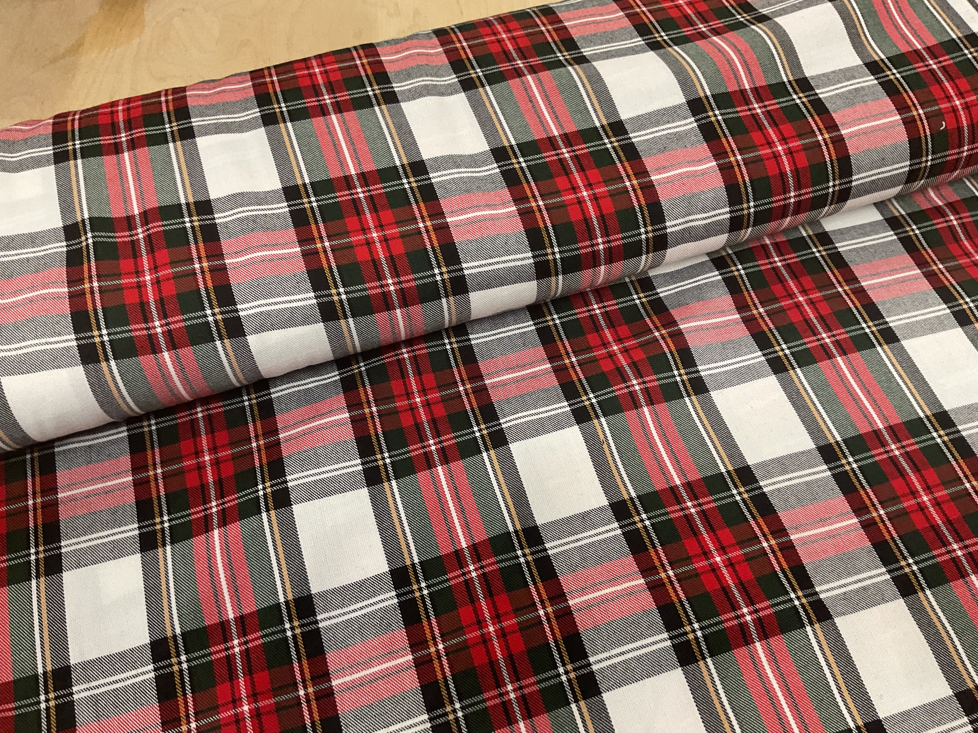 STOCKROOM CLEARANCE - Red, White and Green Tartan Check Viscose Linen Blend