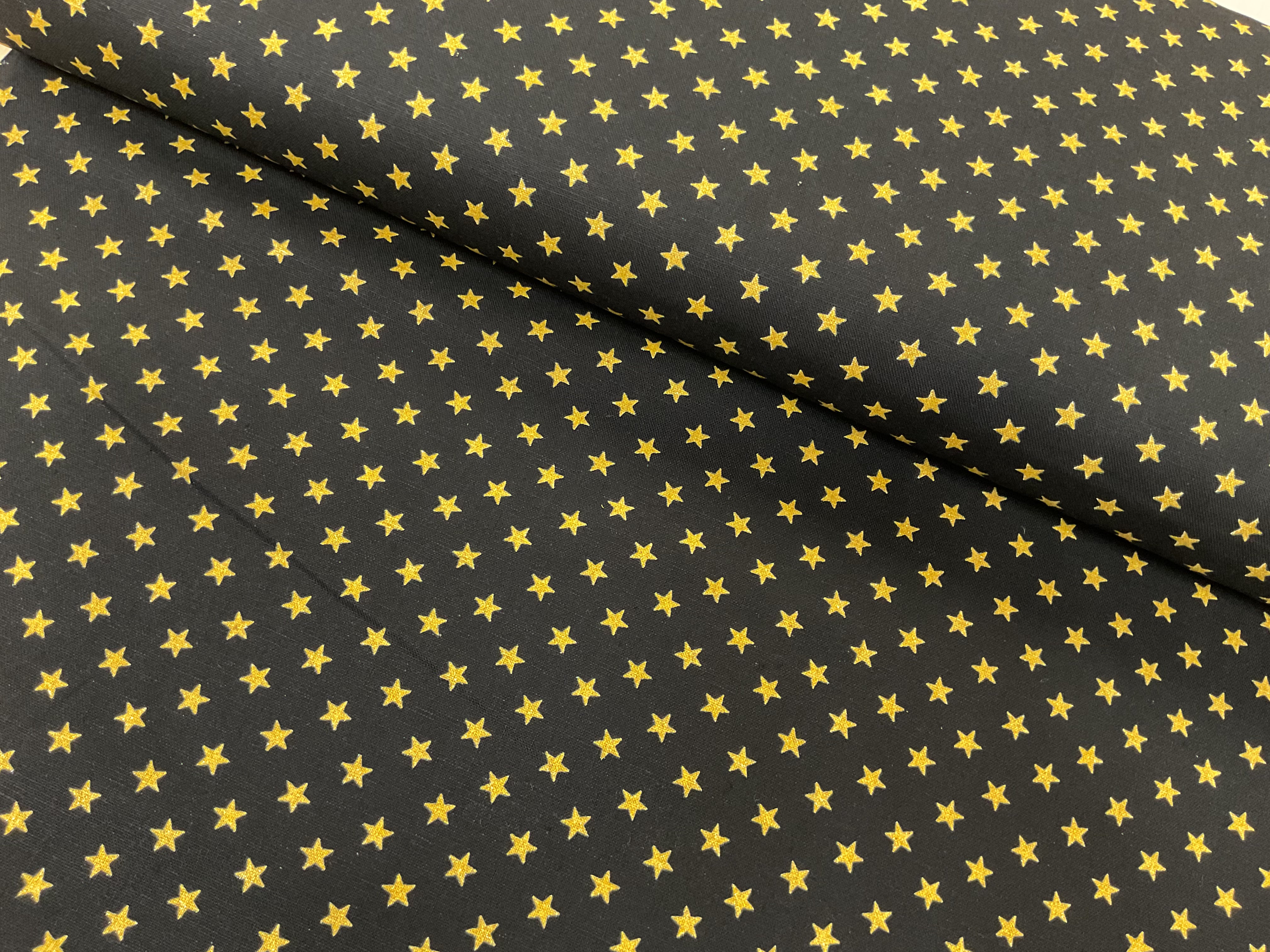 Sevenberry Gold Stars on Black Cotton Linen Canvas