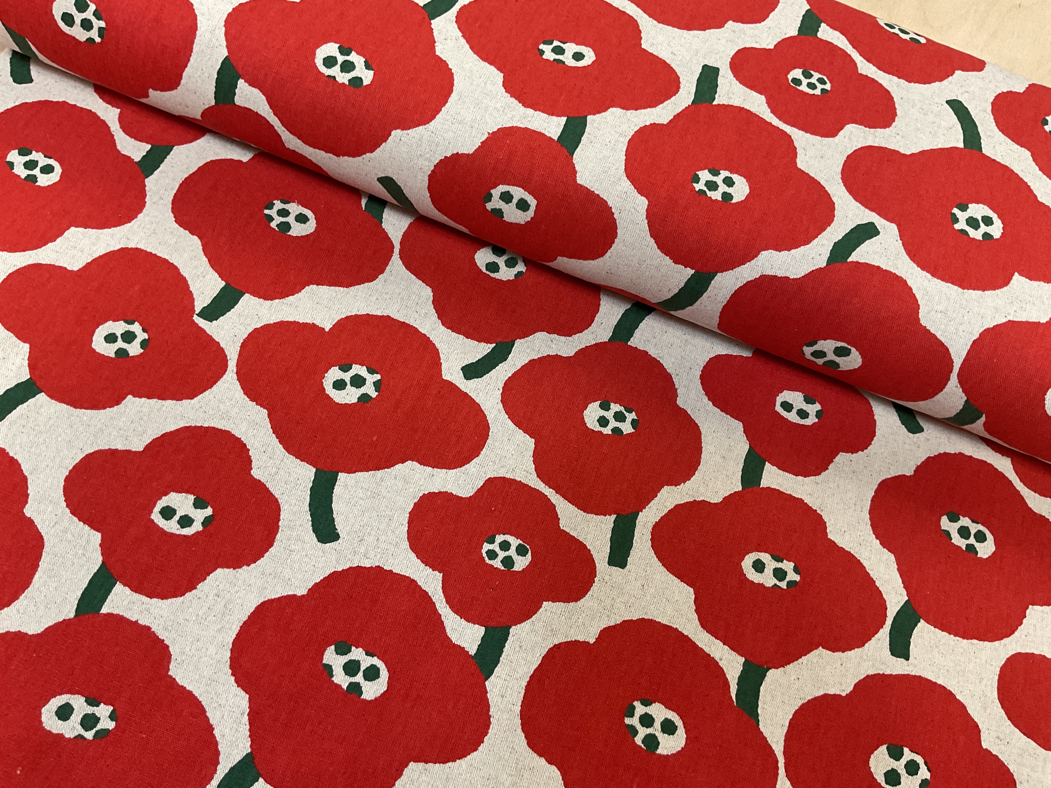 Red Poppies Cotton Linen Canvas