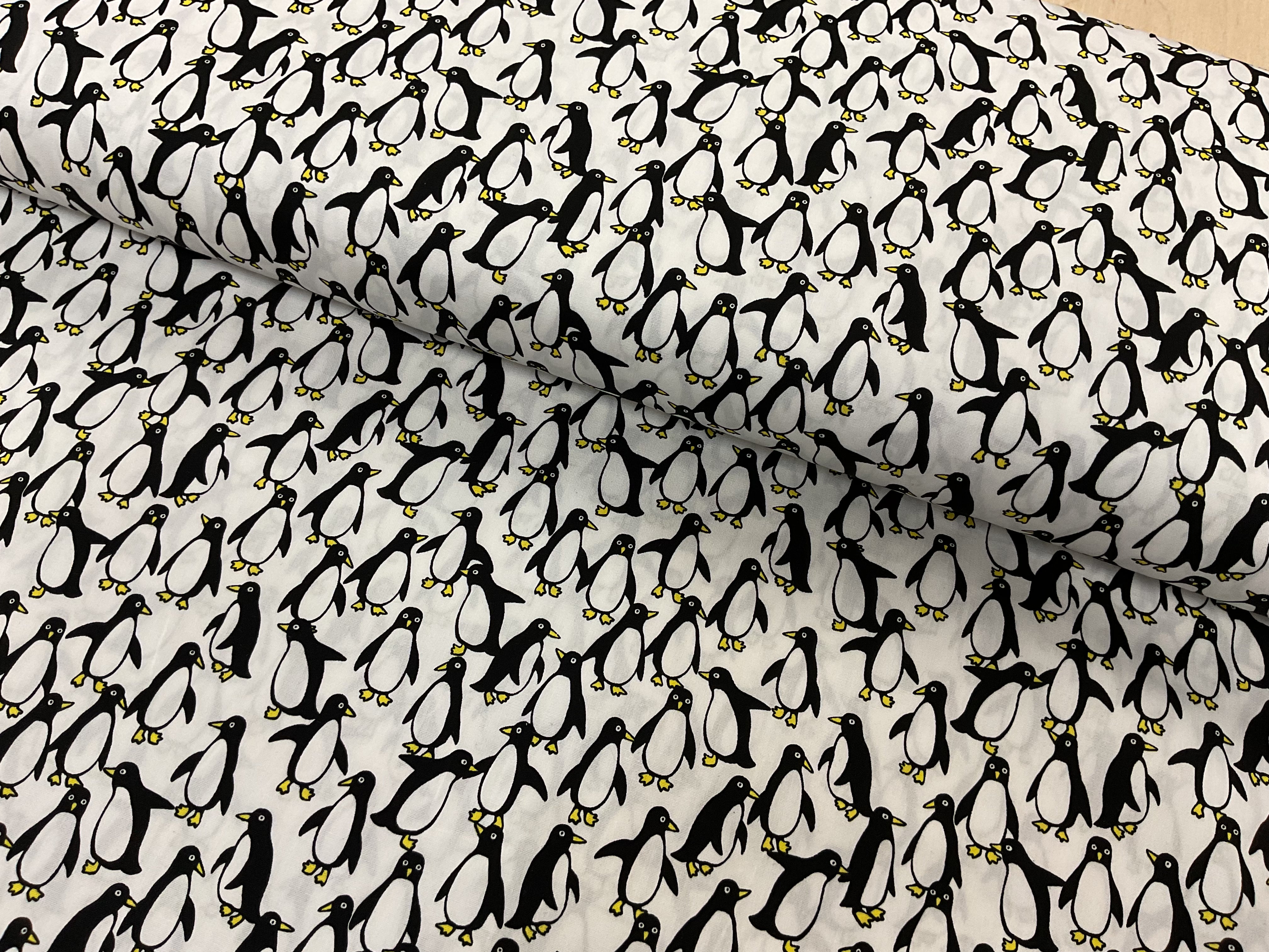 Sevenberry Penguins on White Cotton