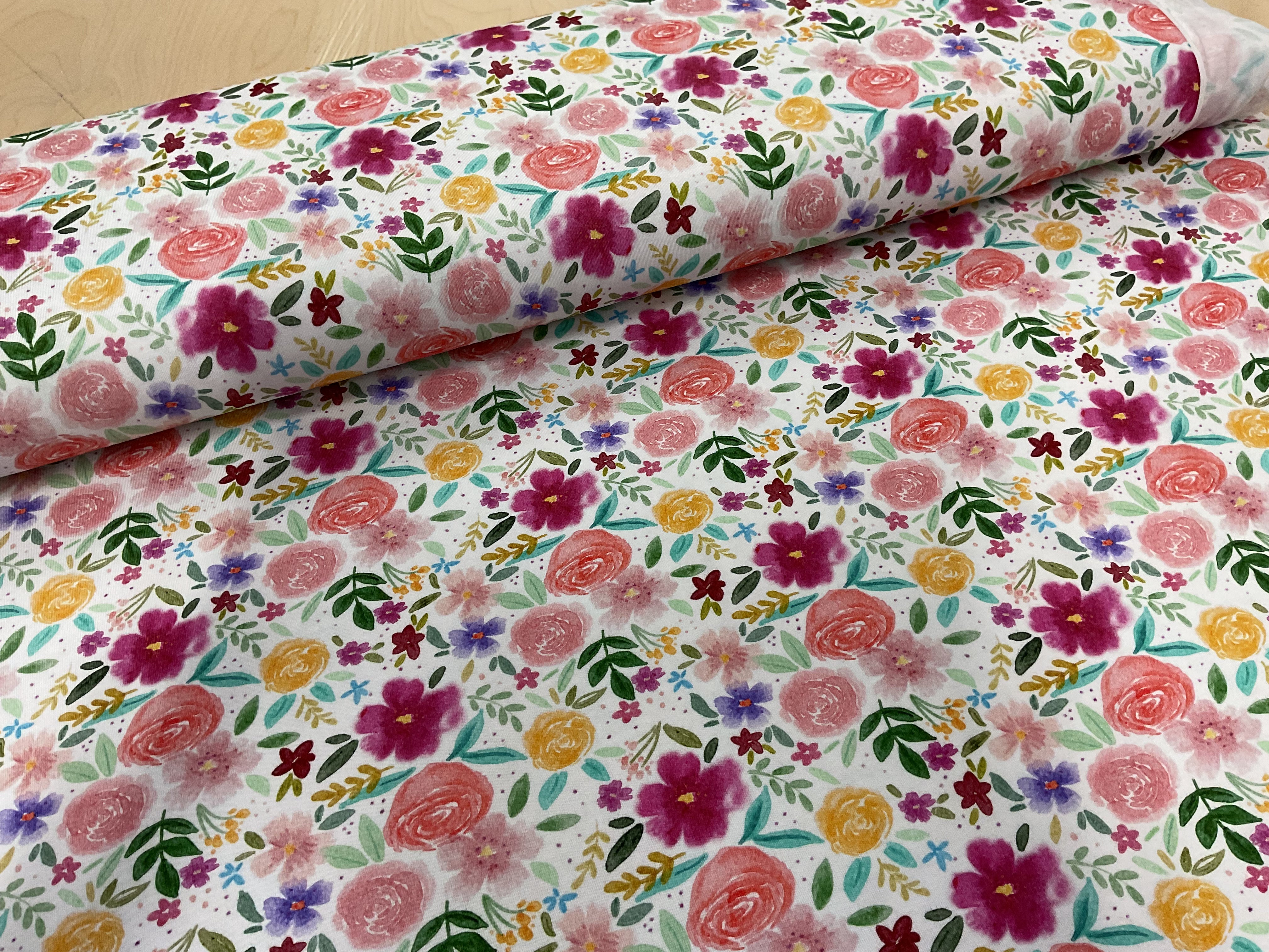 Watercolour Roses Floral Bamboo Jersey