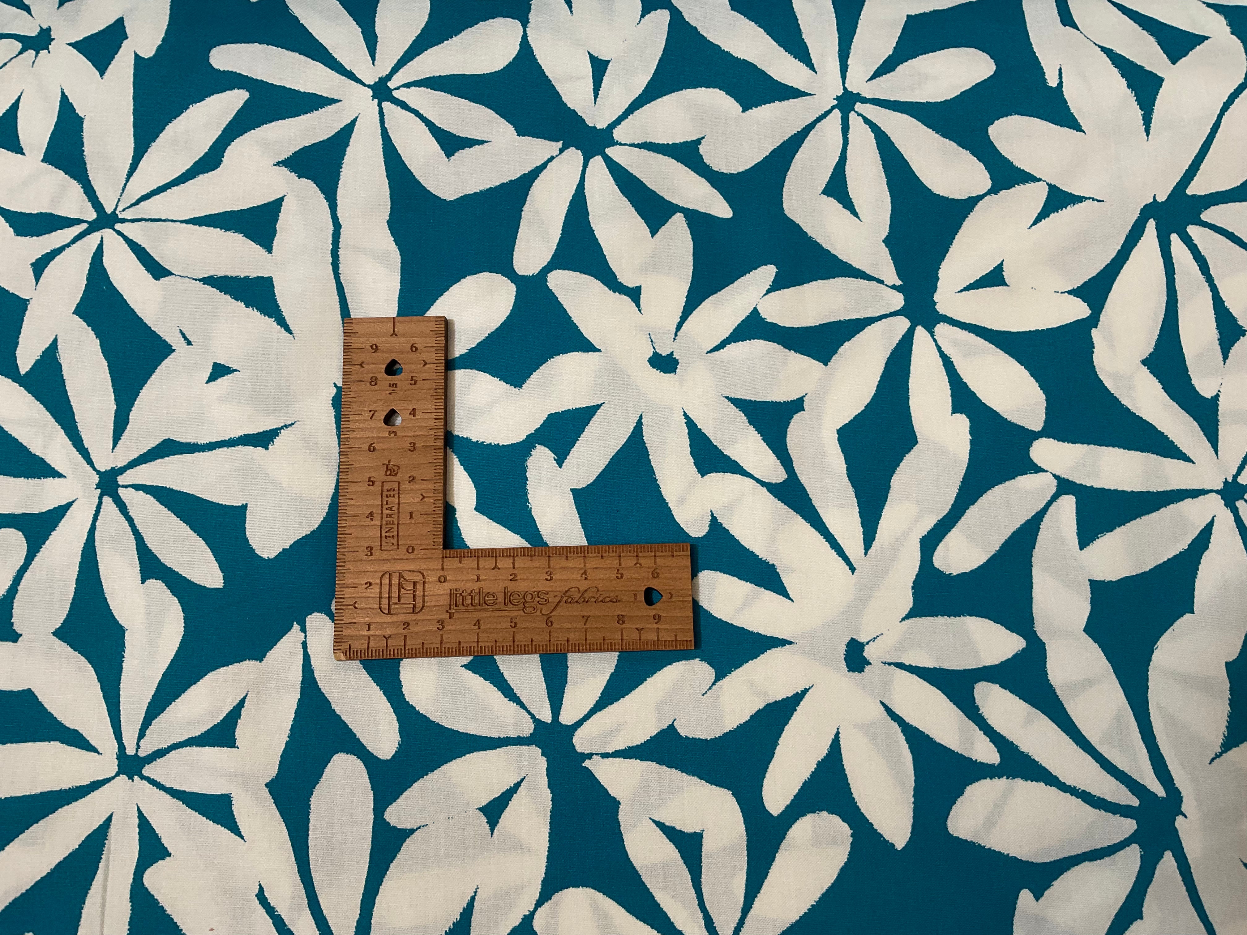 White Petals on Teal Cotton Poplin