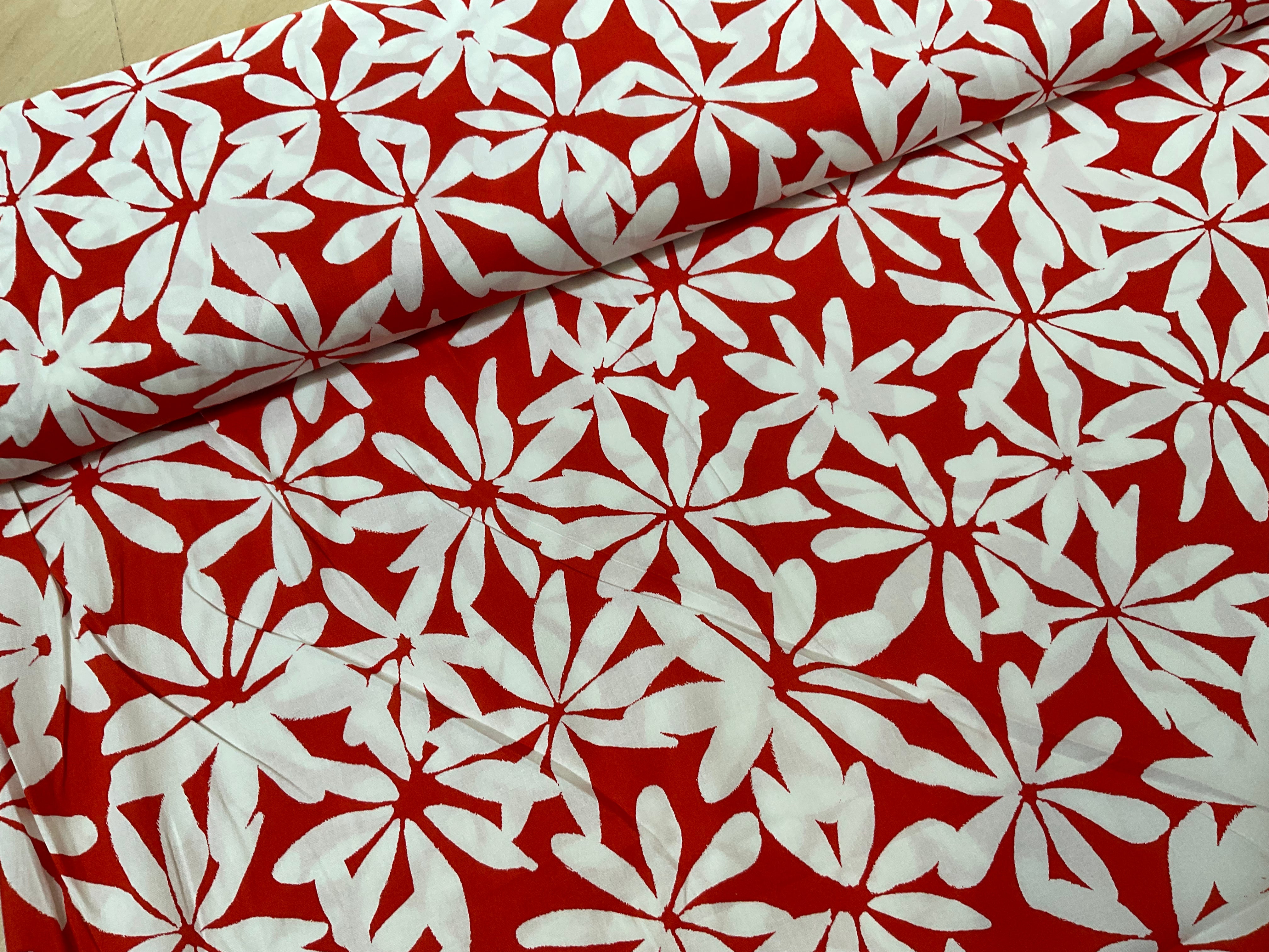 White Petals on Burnt Orange Cotton Poplin