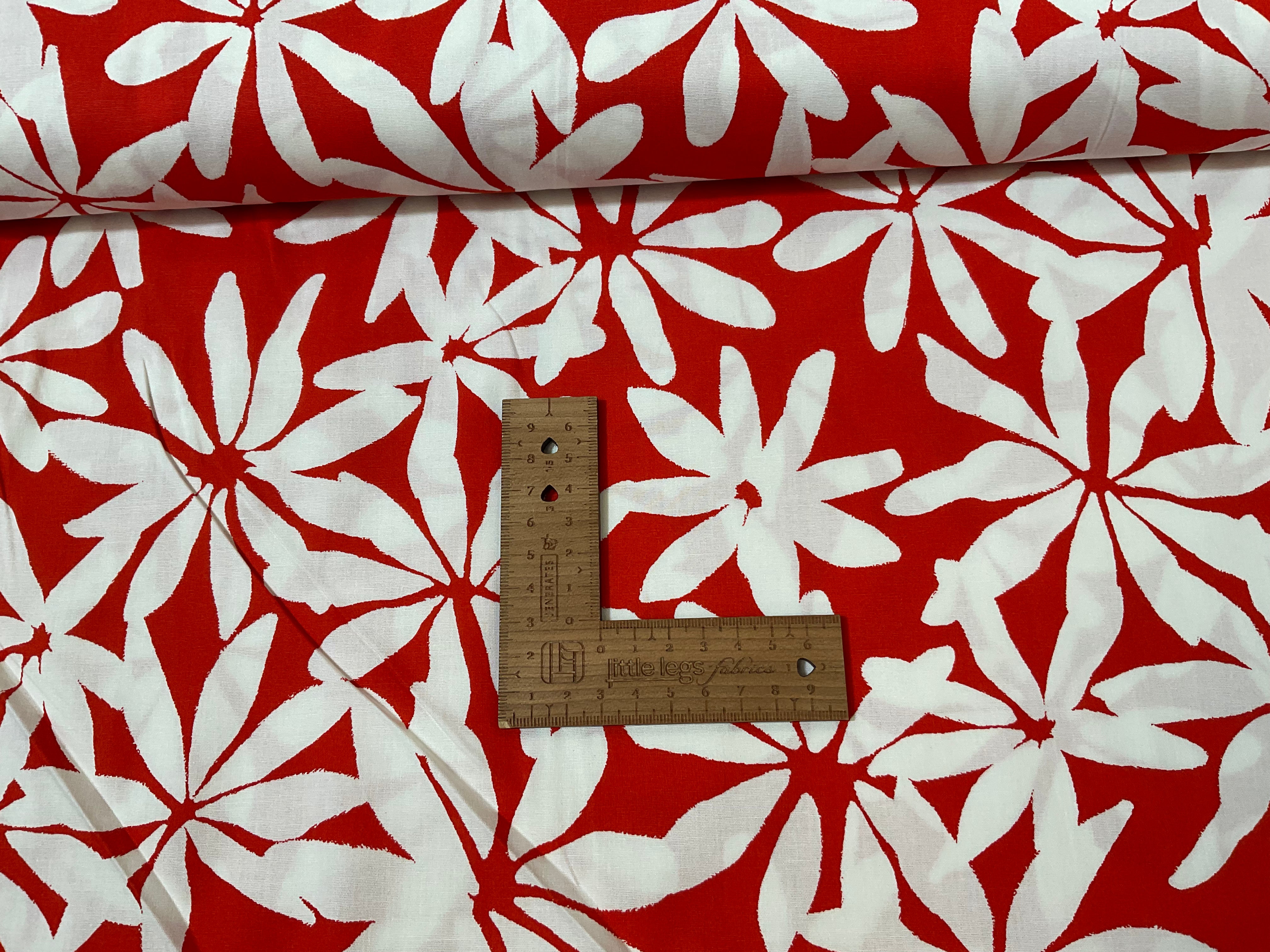White Petals on Burnt Orange Cotton Poplin