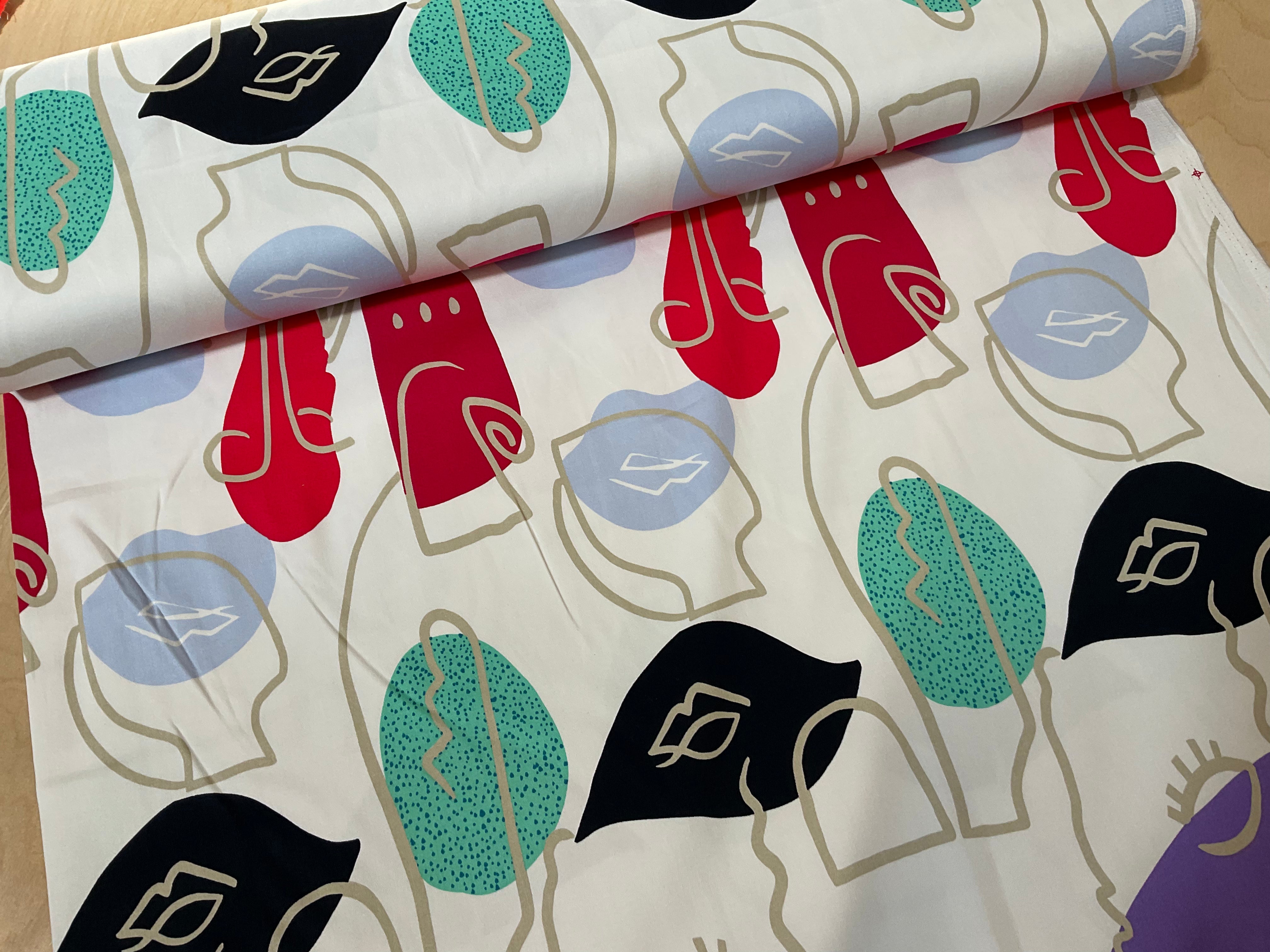 Large Abstract Faces Cotton Poplin