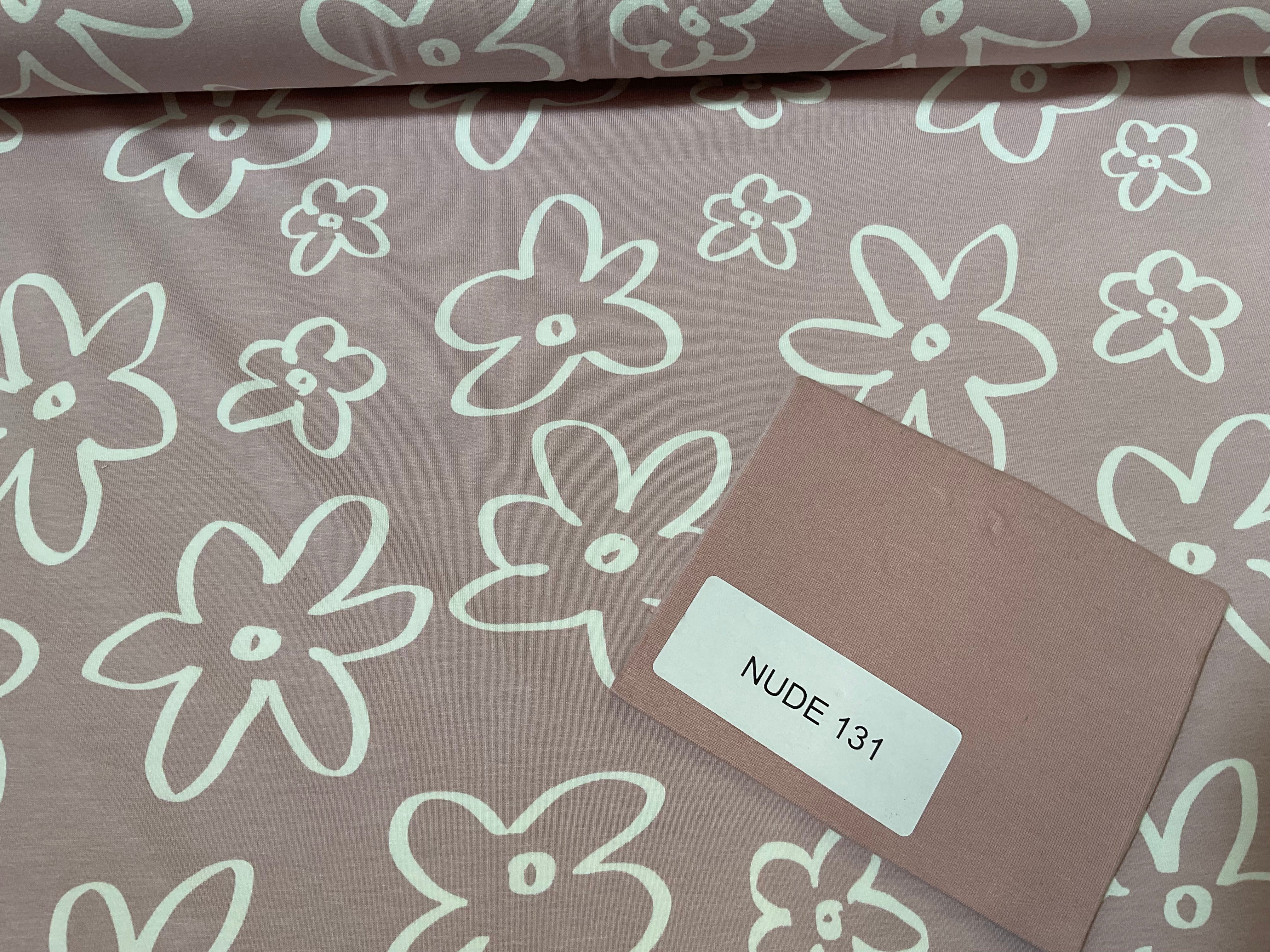 Petals on Nude Cotton Jersey Fabric