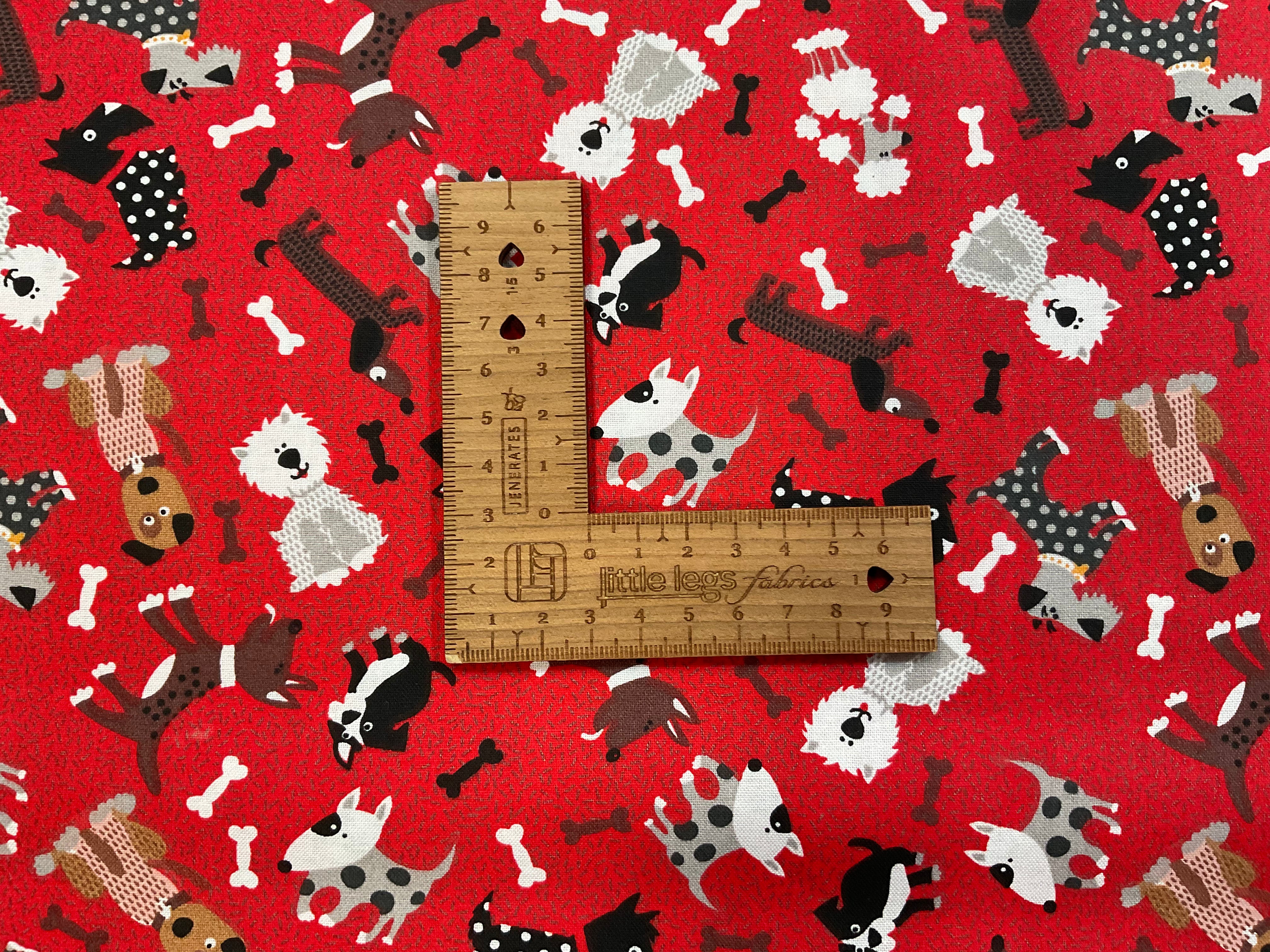 Patchwork Dogs on Red Cotton