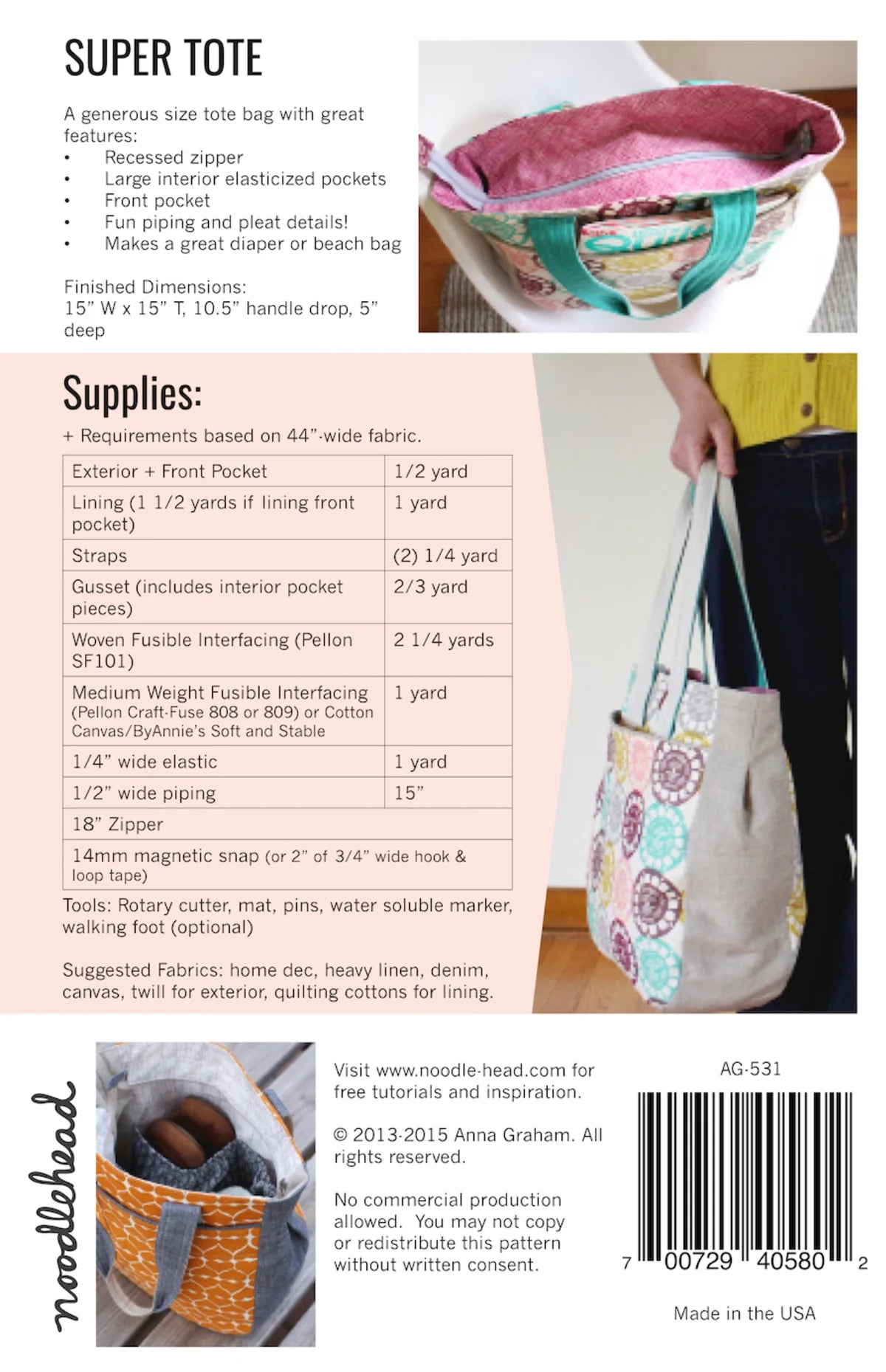 Noodlehead Super Tote Sewing Pattern
