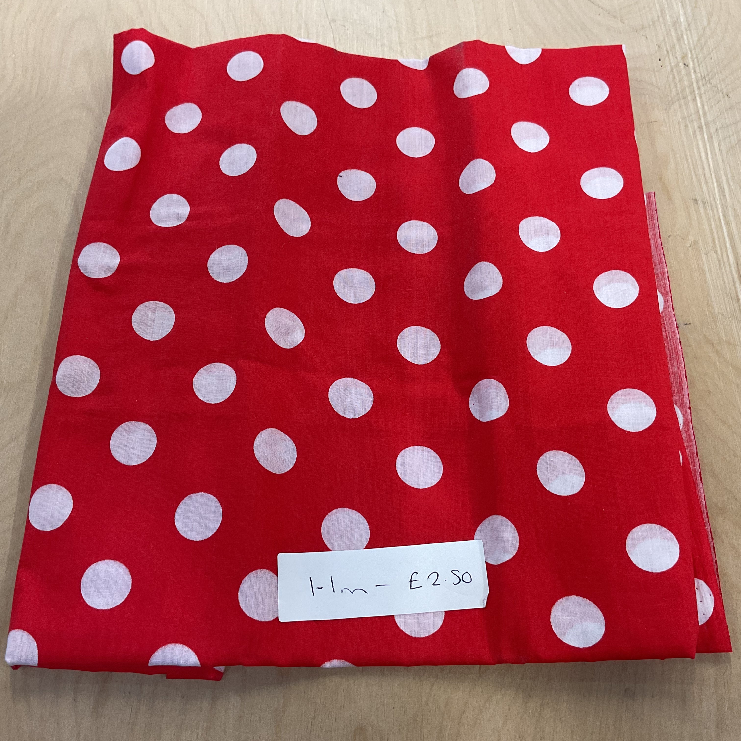 REMNANT  -   1.1m red polka dot polycotton