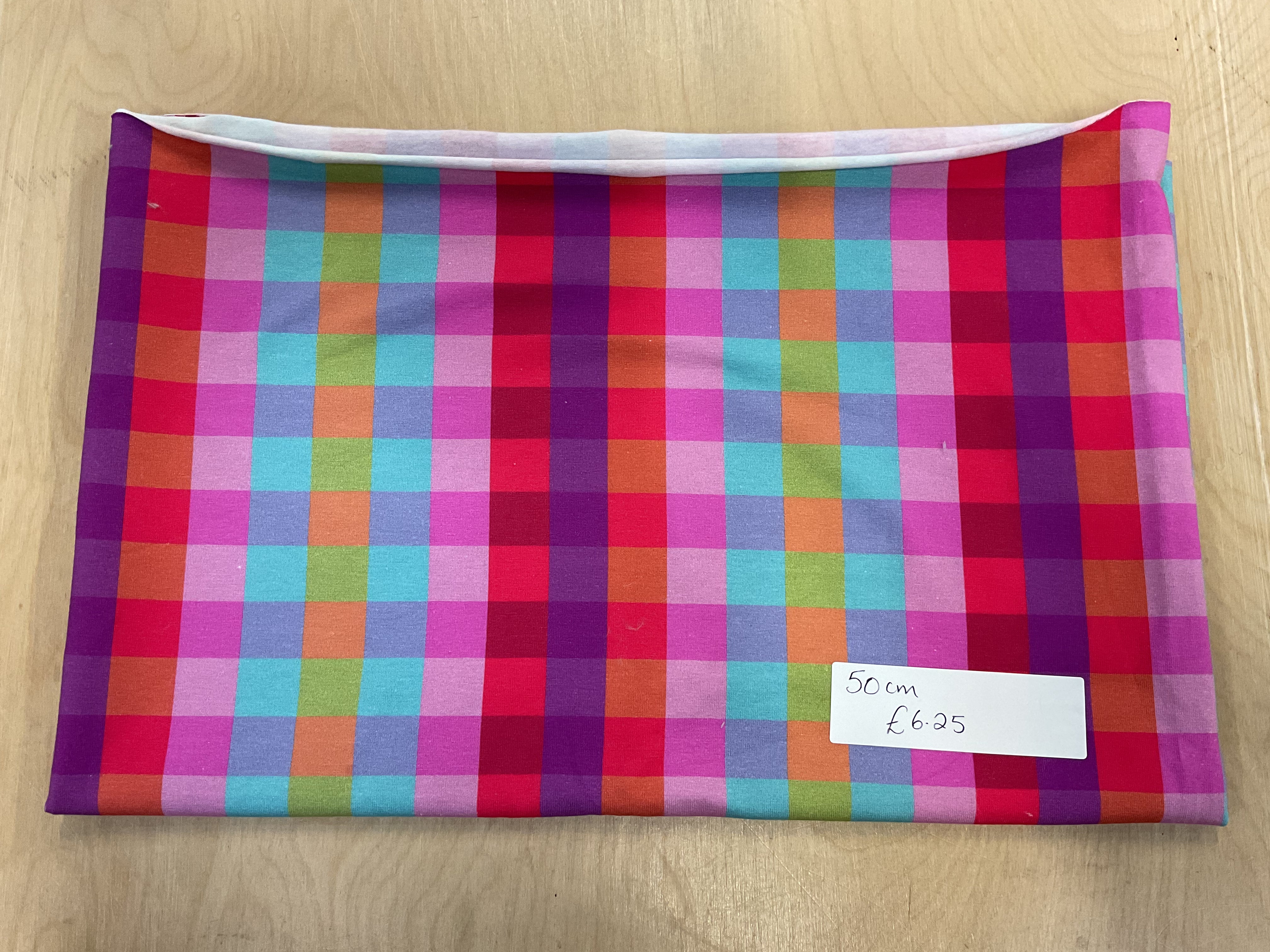 REMNANT  -   50cm bright gingham square jersey