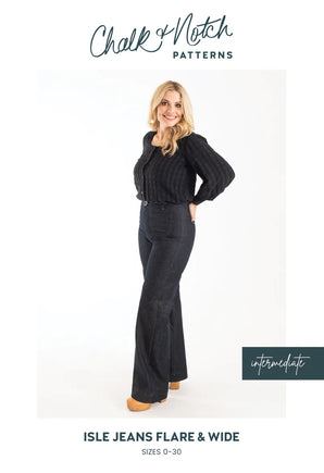 Chalk and Notch Isle Jeans Flare and Wide Paper Sewing Pattern (Sizes 0-30)d