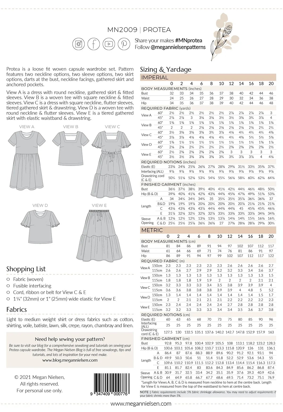 Megan Nielsen Protea Capsule Wardrobe Paper Sewing Pattern Sizes 0-20