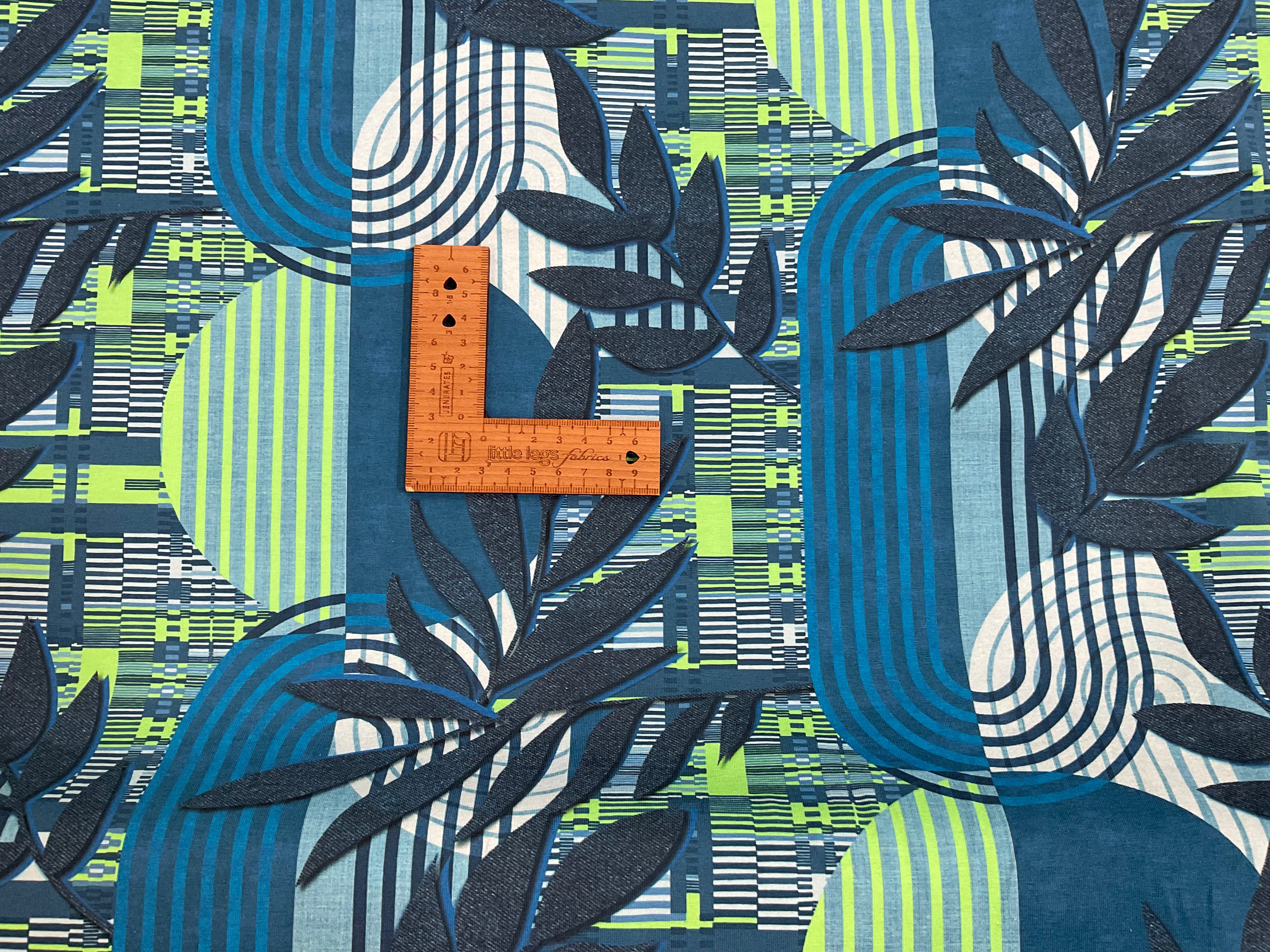 Large Scale Shapes and Leaves Cotton Jersey Fabric