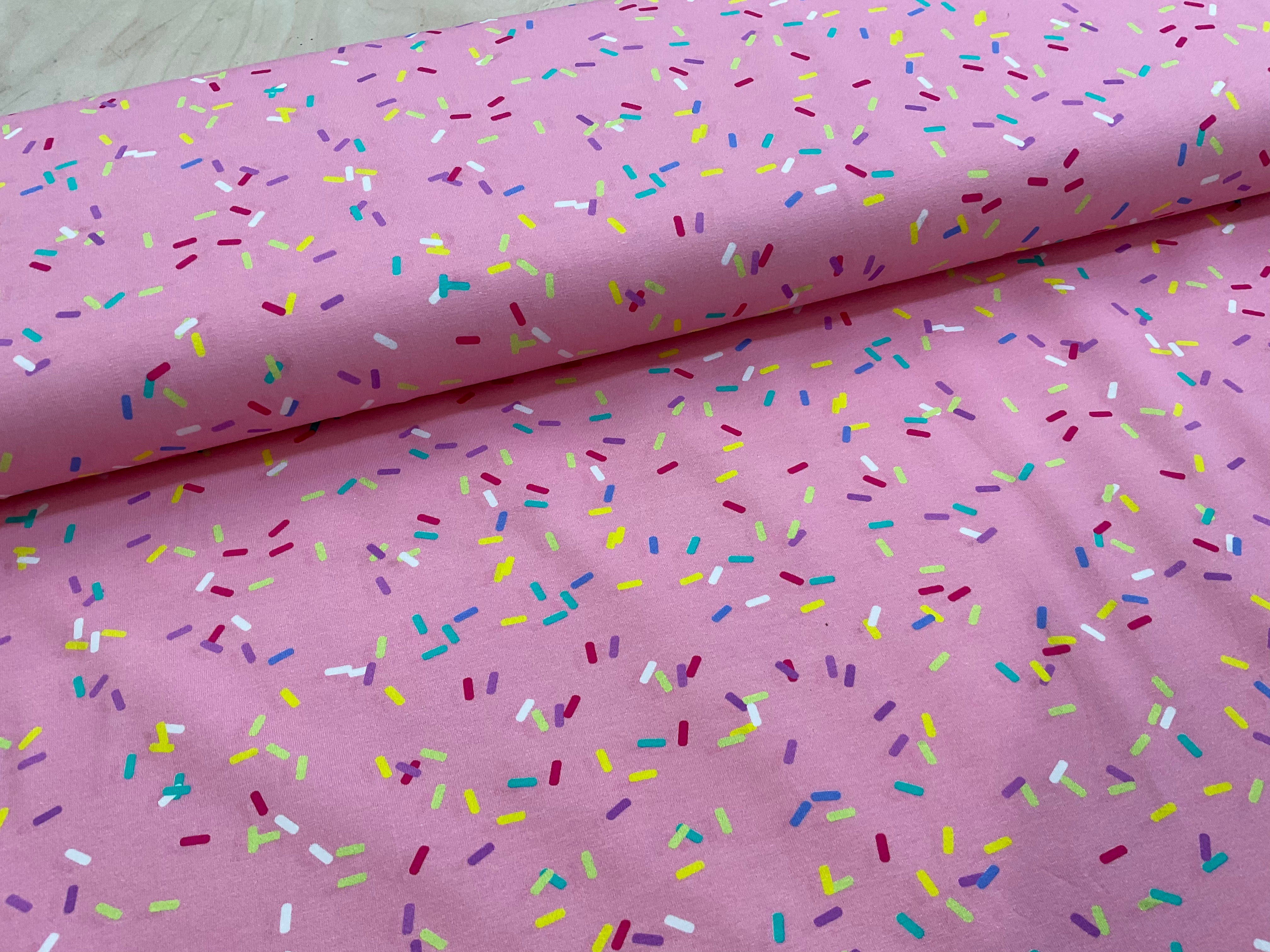 Sprinkles on Pink Cotton Jersey Fabric